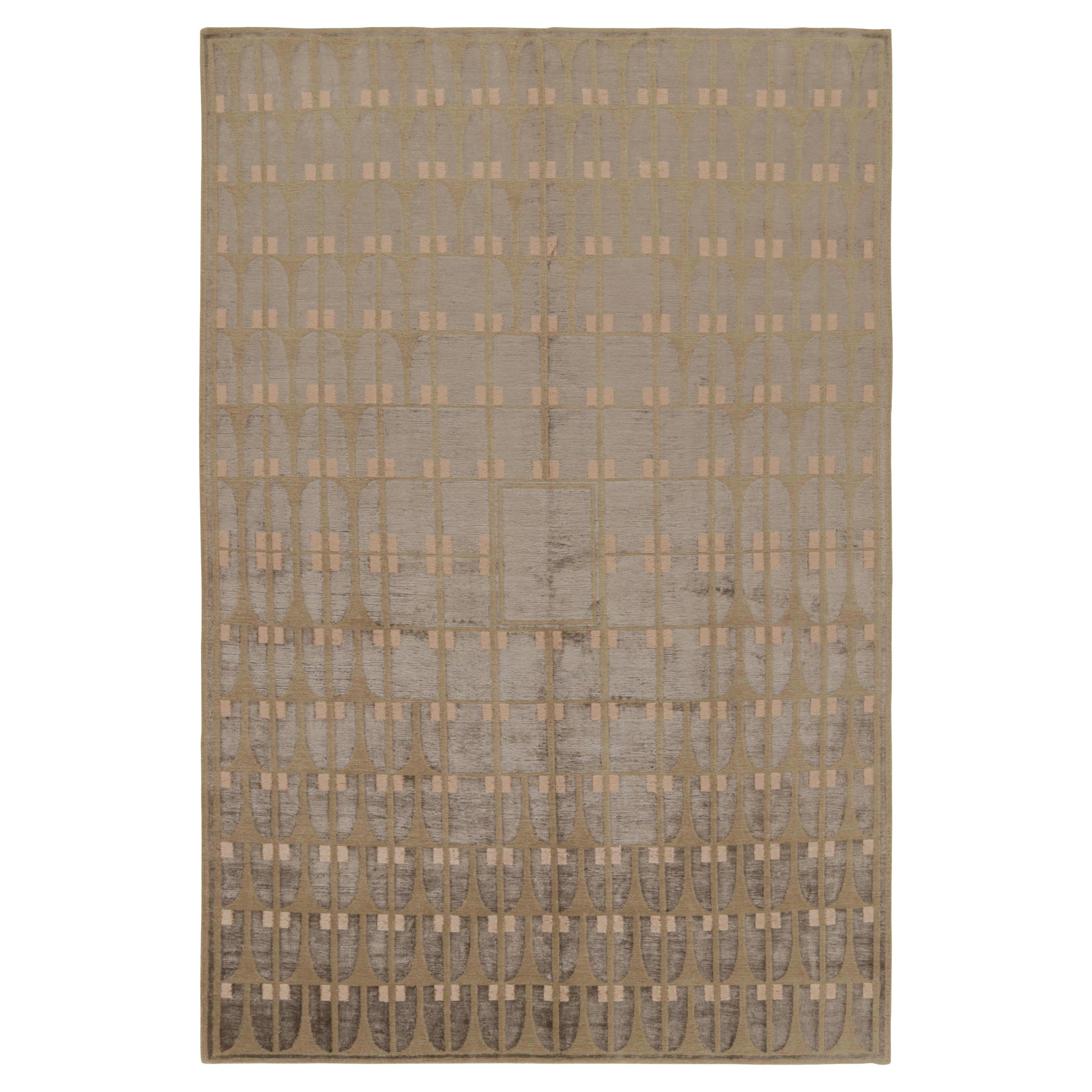 Rug & Kilim's Austrian Art Deco Style Rug Modern Green Wool and Silk Custom