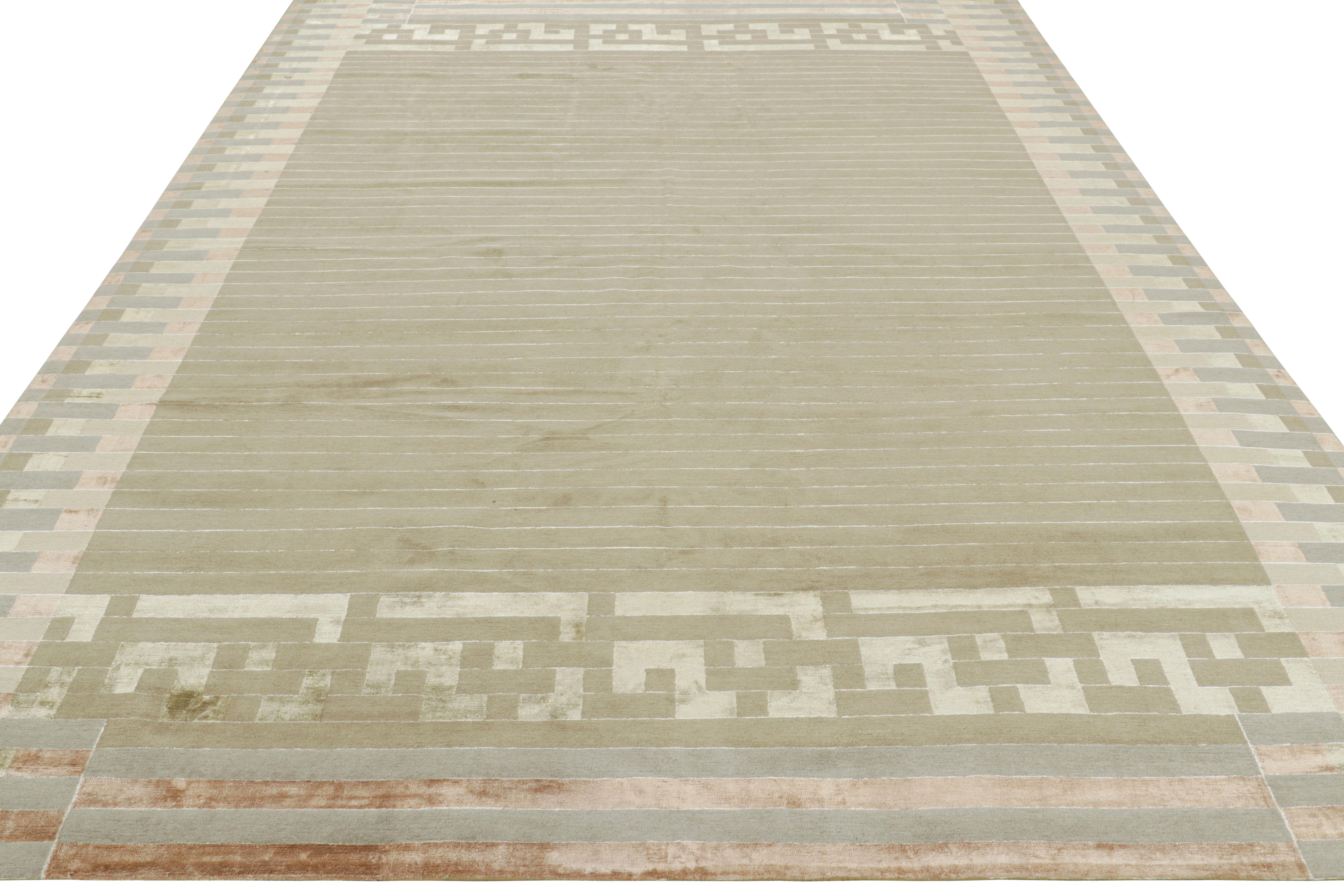 Népalais Rug & Kilim's Austrian Art Deco Style Rug with Stripes and Geometric Patterns (tapis autrichien de style art déco avec des rayures et des motifs géométriques) en vente