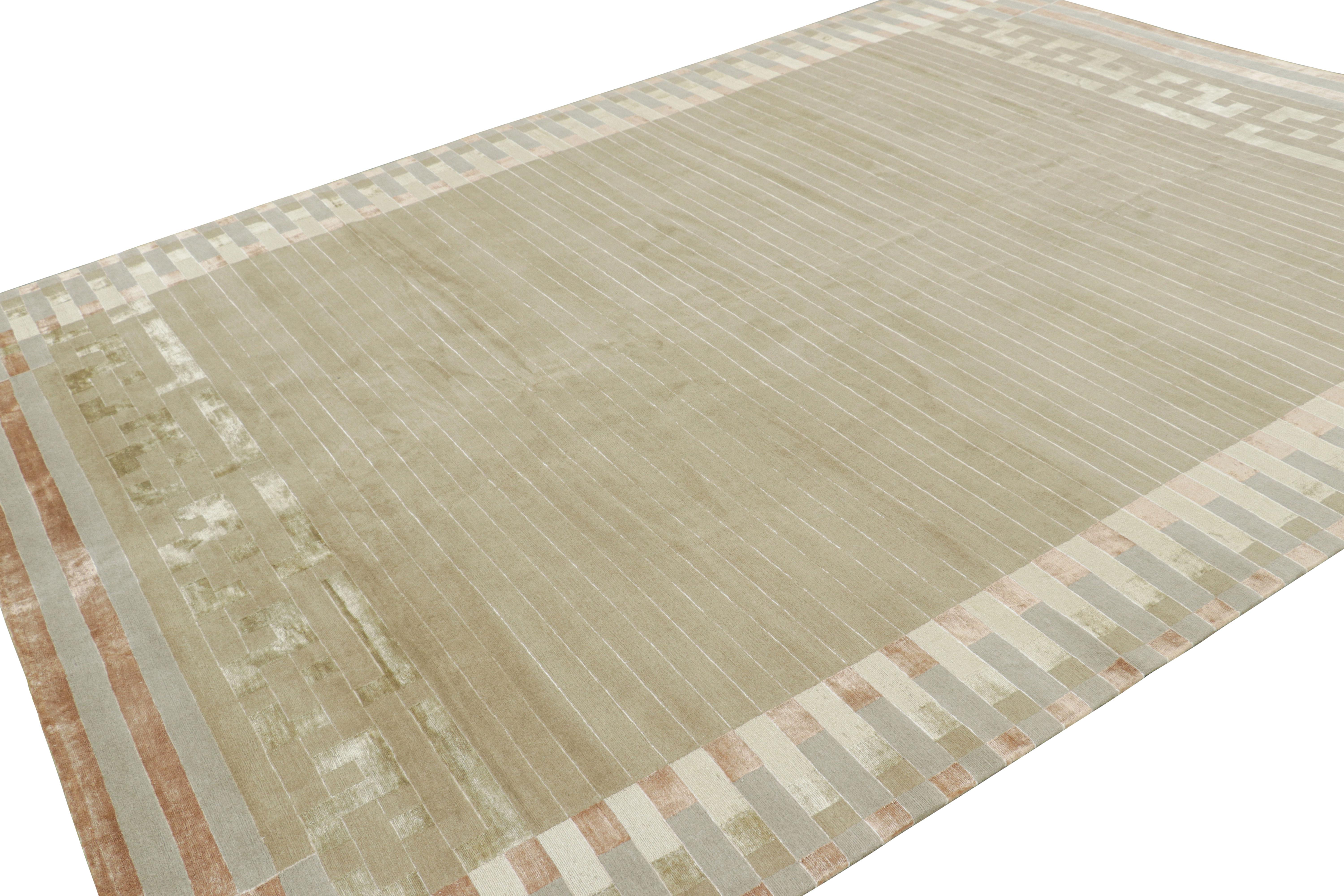 Noué à la main Rug & Kilim's Austrian Art Deco Style Rug with Stripes and Geometric Patterns (tapis autrichien de style art déco avec des rayures et des motifs géométriques) en vente
