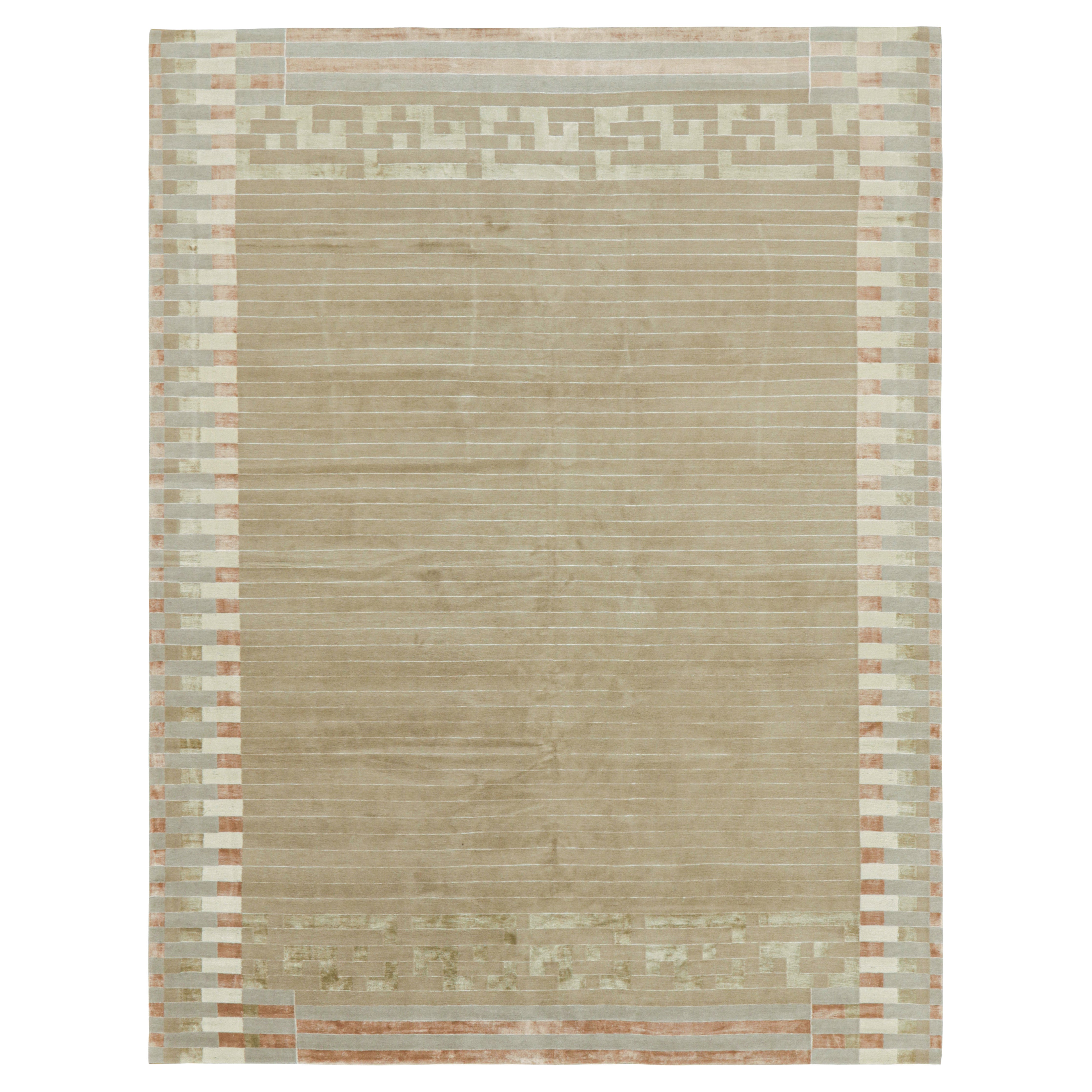 Rug & Kilim's Austrian Art Deco Style Rug with Stripes and Geometric Patterns (tapis autrichien de style art déco avec des rayures et des motifs géométriques)