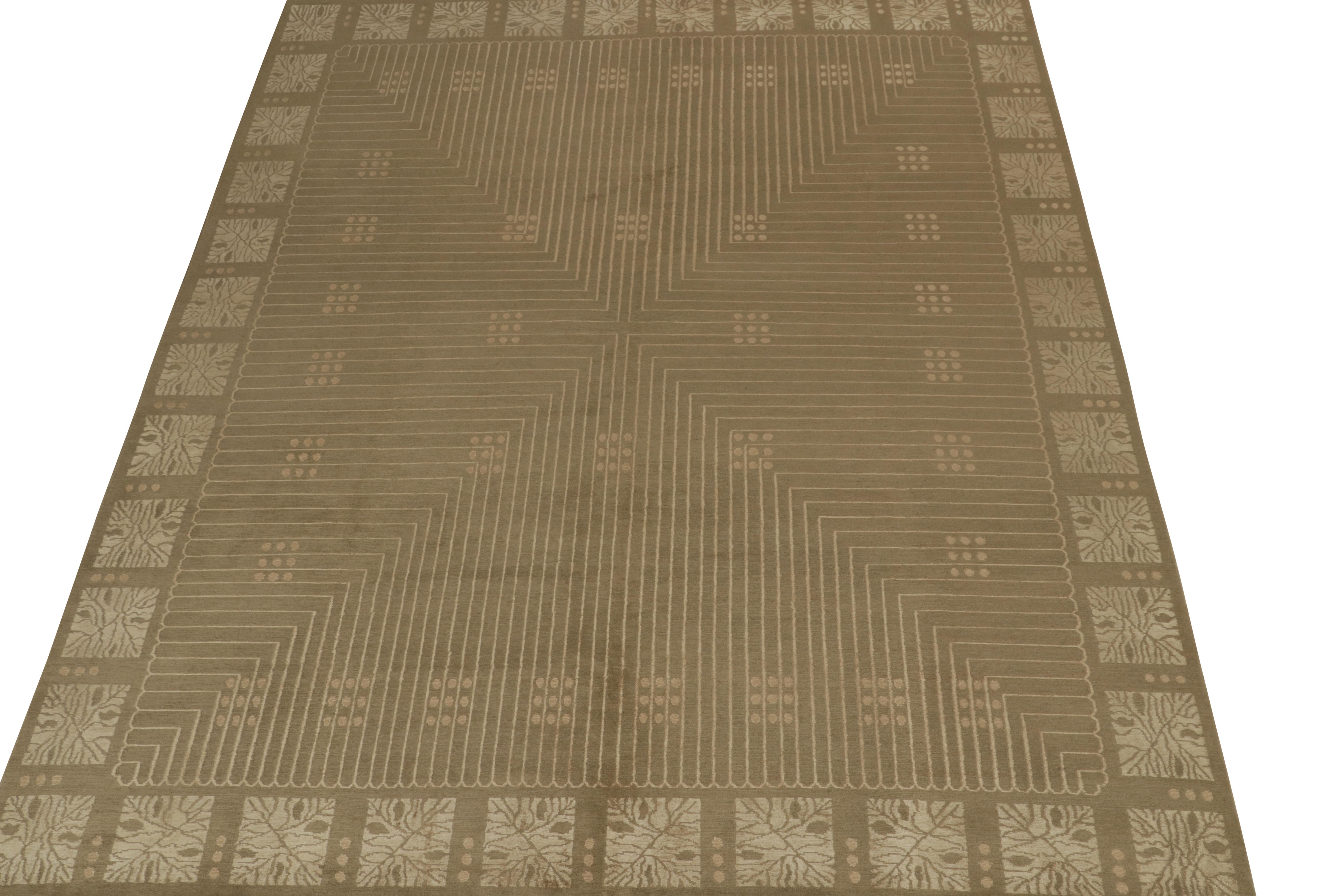 This 8x10 Art Deco rug is a bold new addition to the titular collection by Rug & Kilim. 

Further on the Design: 

This particular rug is hand-knotted in wool and all-natural silk, and its design recaptures the Austrian Deco style. Keen eyes will