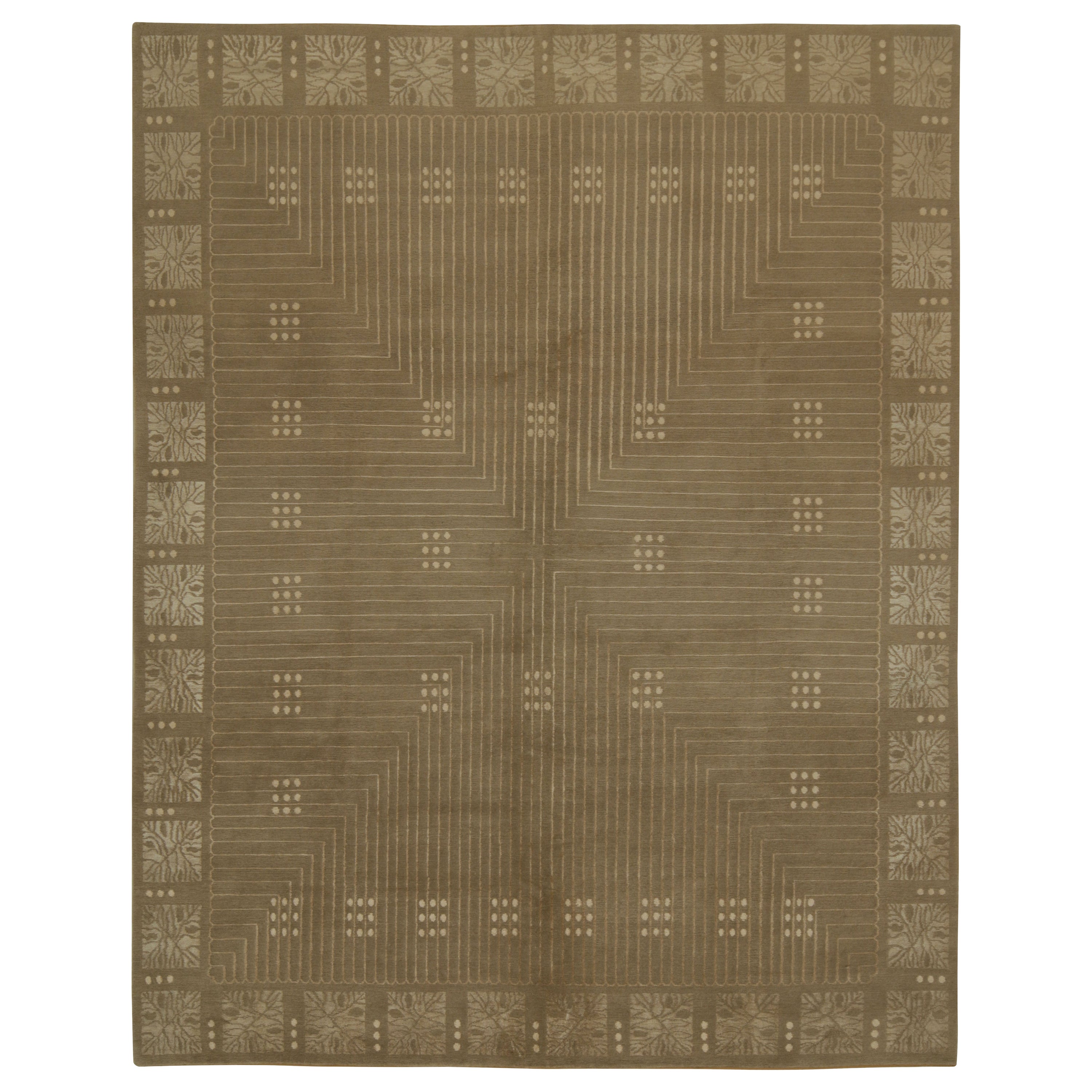 Rug & Kilim’s Austrian Style Art Deco Rug in Brown with Beige Geometric Pattern For Sale