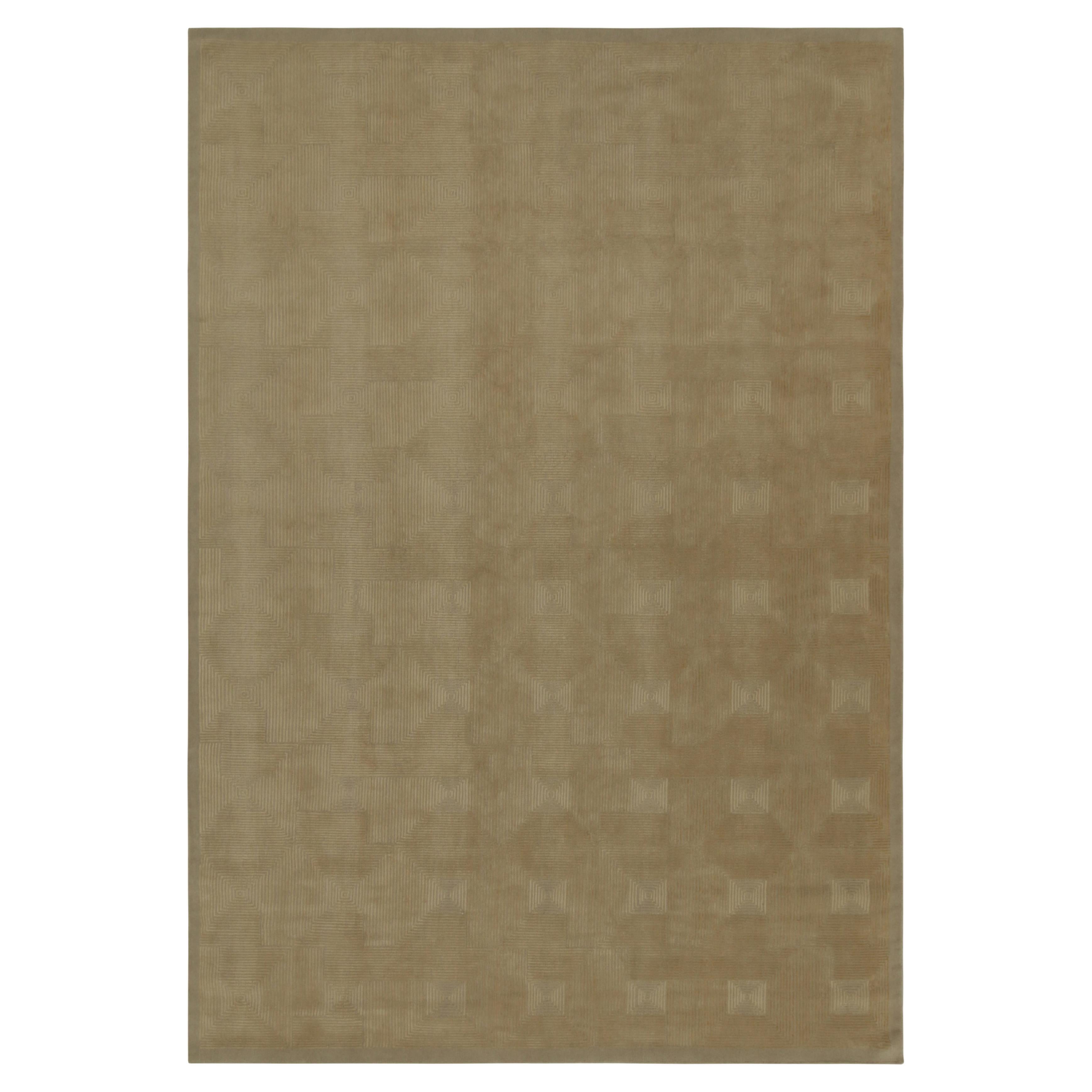 Rug & Kilim’s Austrian Style Art Deco Rug in Taupe and Beige Geometric Pattern For Sale