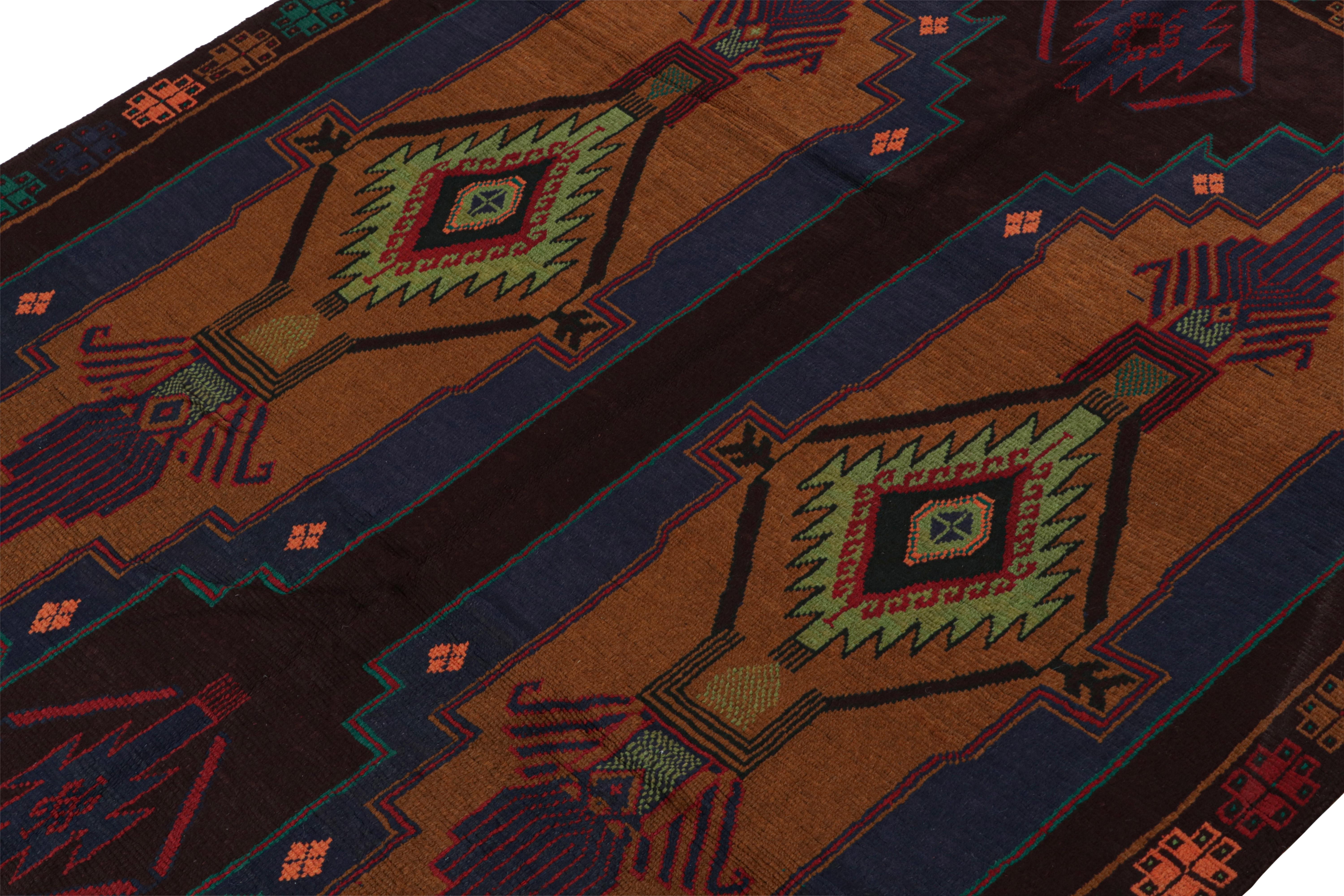 Afghan Rug & Kilim's Baluch Kohistani Rug in Rust with Geometric Medallions For Sale