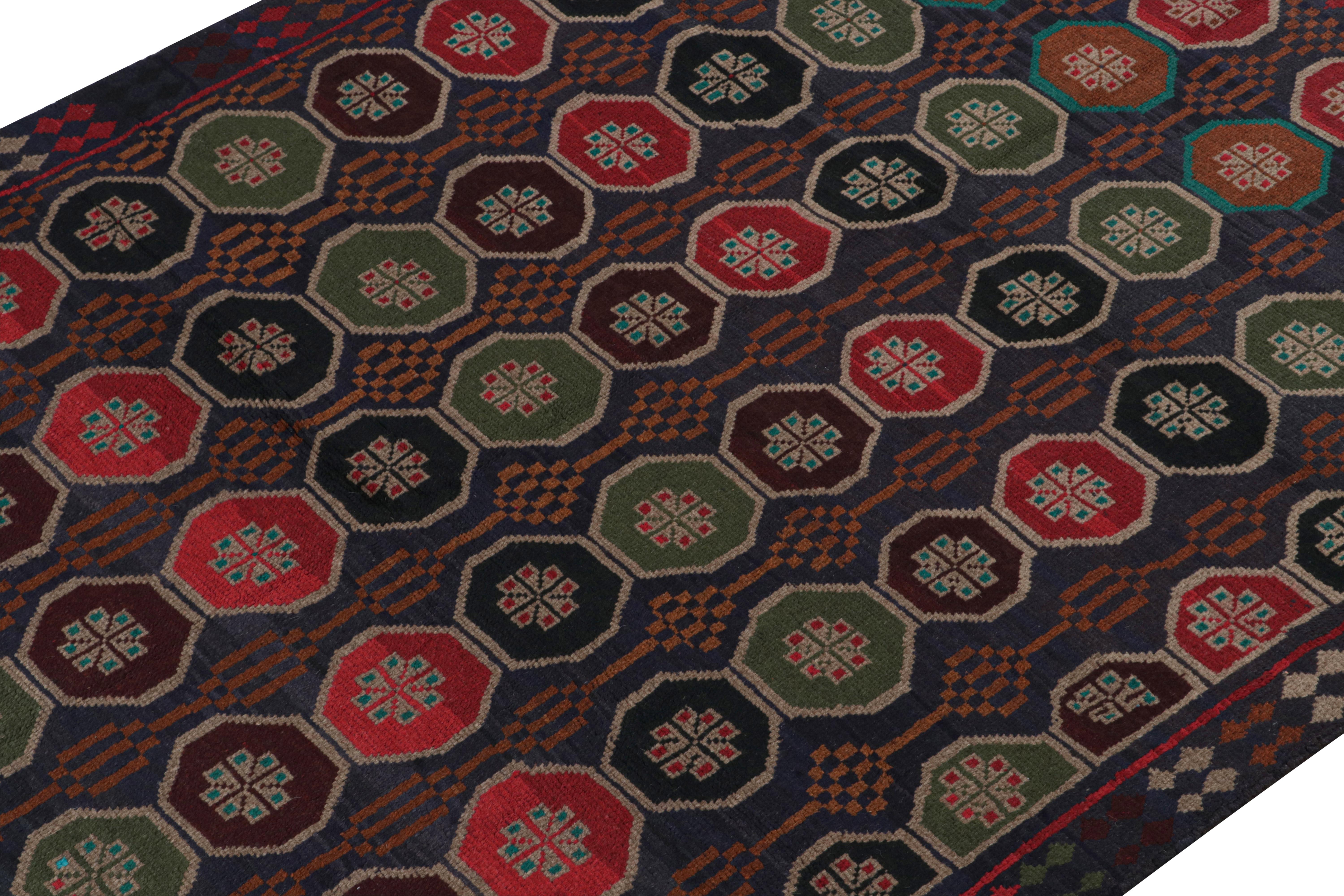 Hand-Knotted Rug & Kilim’s Baluch Tribal Rug in Brown with Colorful Hexagon Patterns For Sale