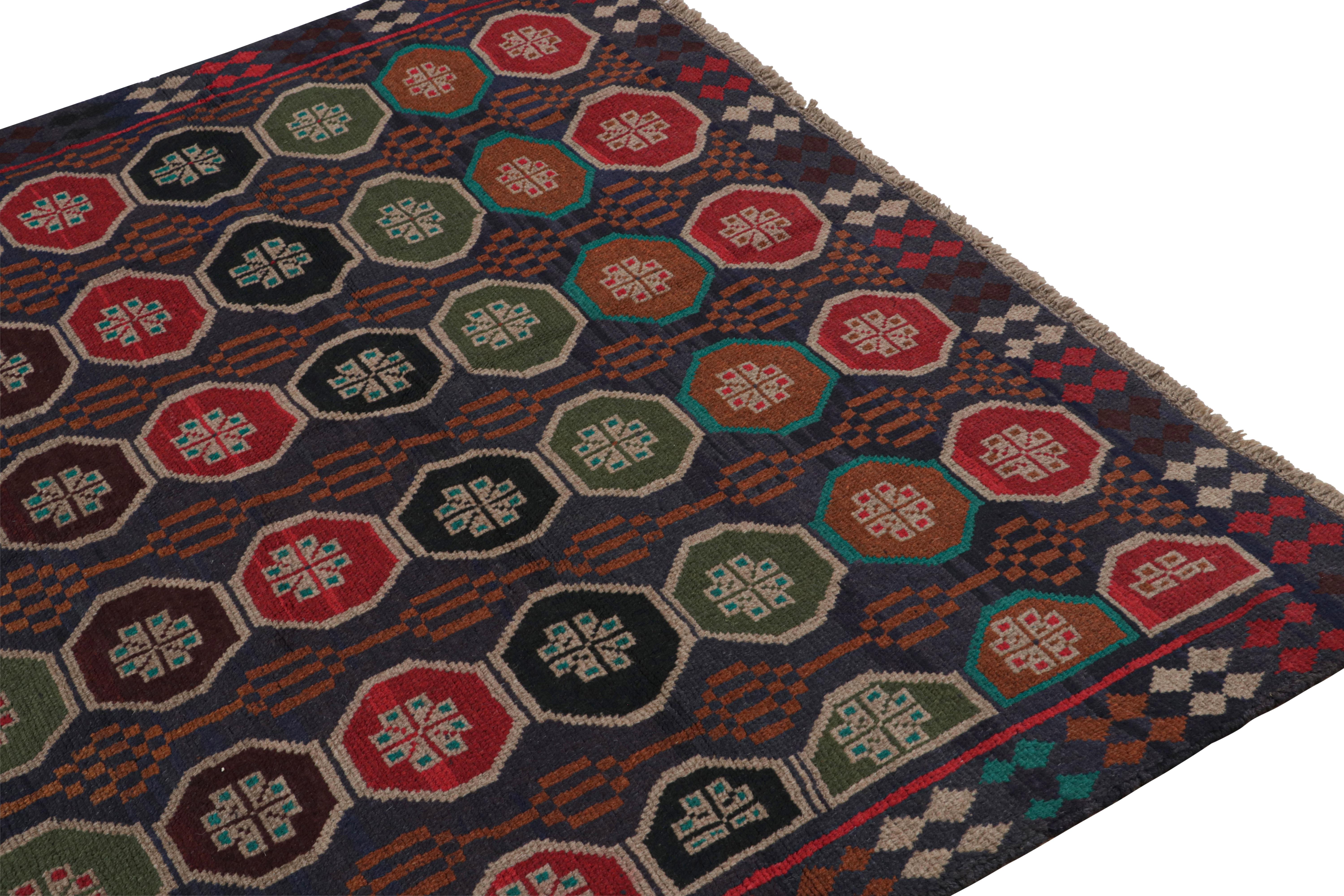 Rug & Kilim’s Baluch Tribal Rug in Brown with Colorful Hexagon Patterns In New Condition For Sale In Long Island City, NY