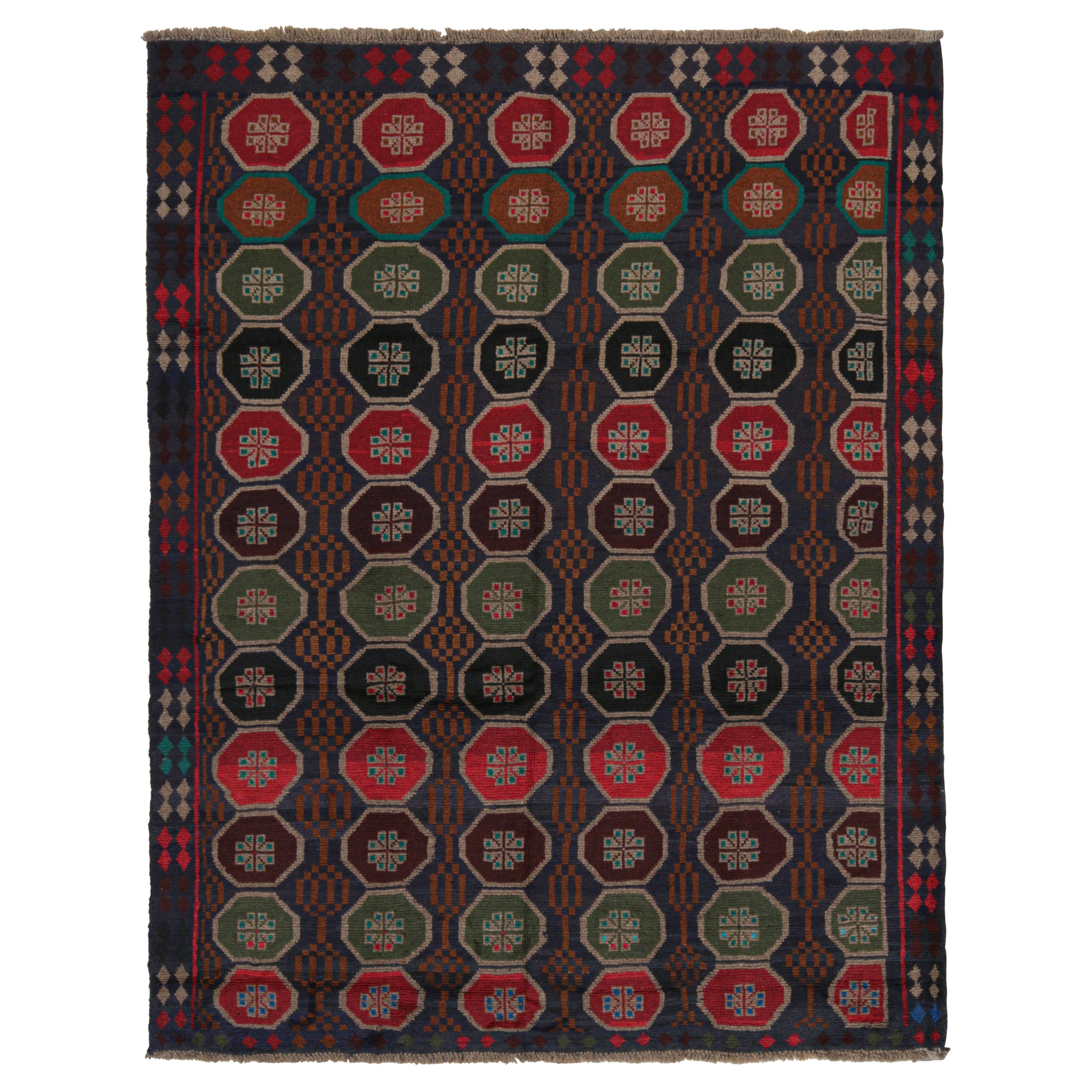 Rug 
Kilim’s Baluch Tribal Rug in Brown with Colorful Hexagon Patterns For Sale