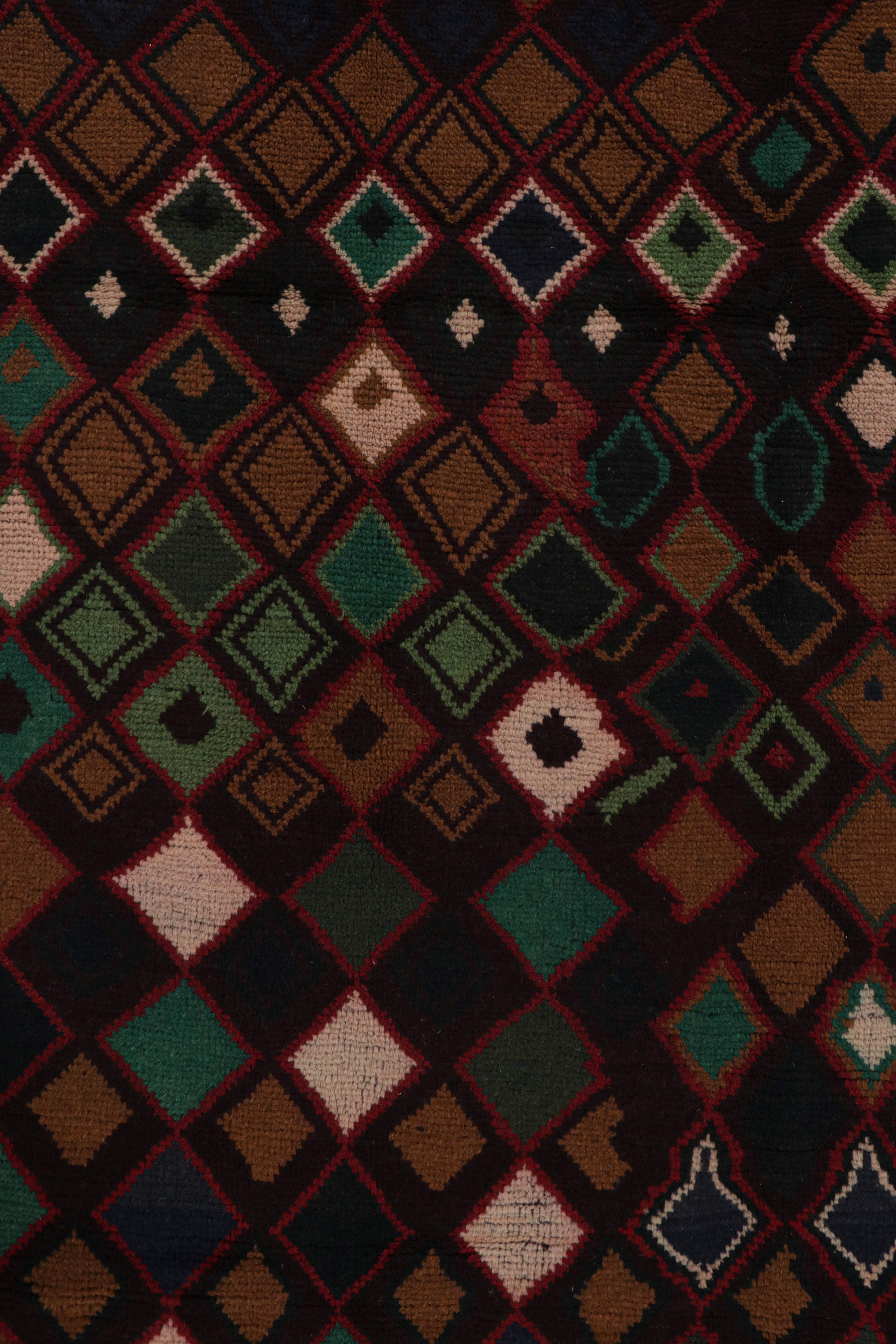 Contemporary Rug & Kilim’s Baluch Tribal Rug in Burgundy with Colorful Diamond Patterns For Sale