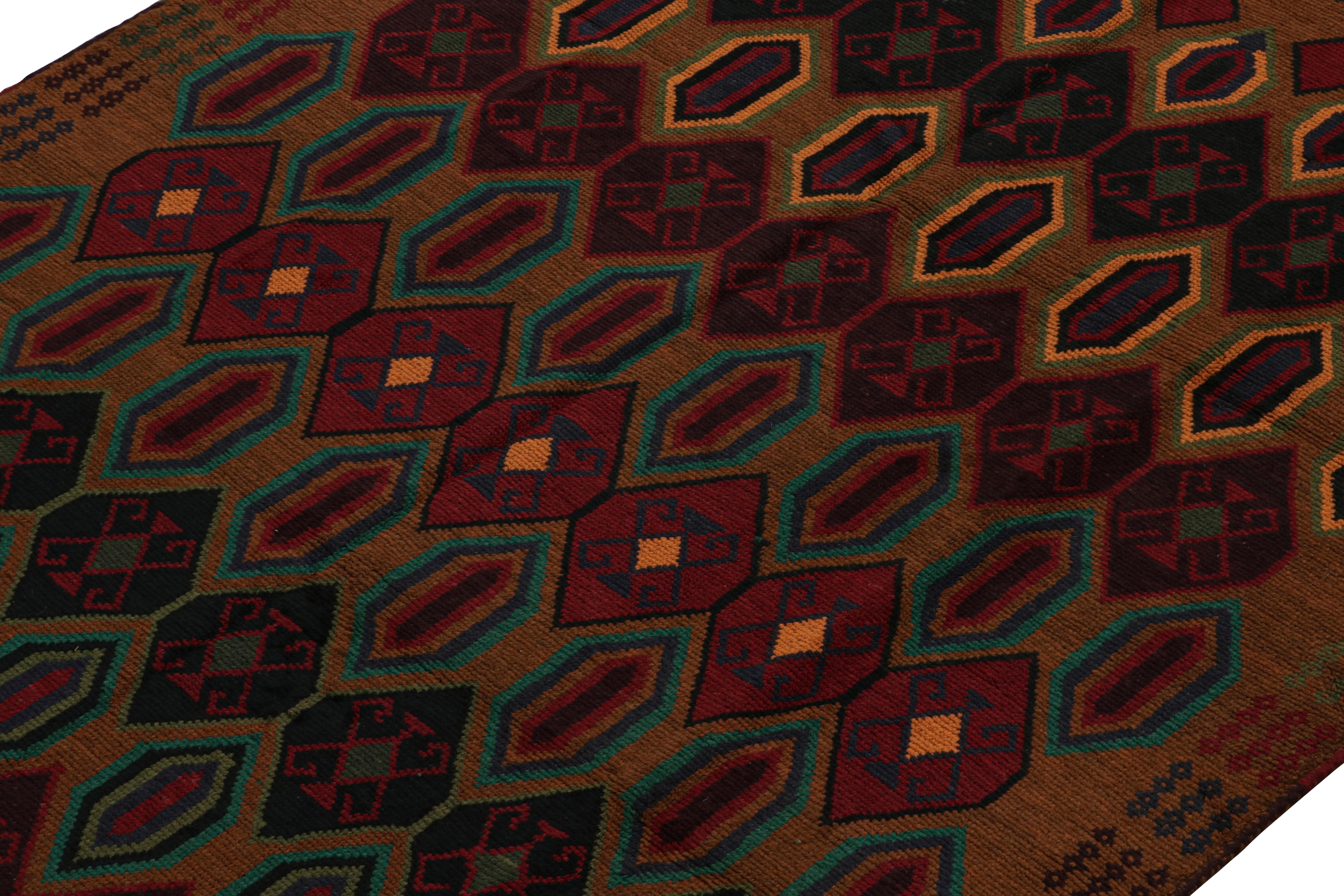Hand-Knotted Rug & Kilim’s Baluch Tribal Rug in Rust Tones with Colorful Hexagon Patterns For Sale