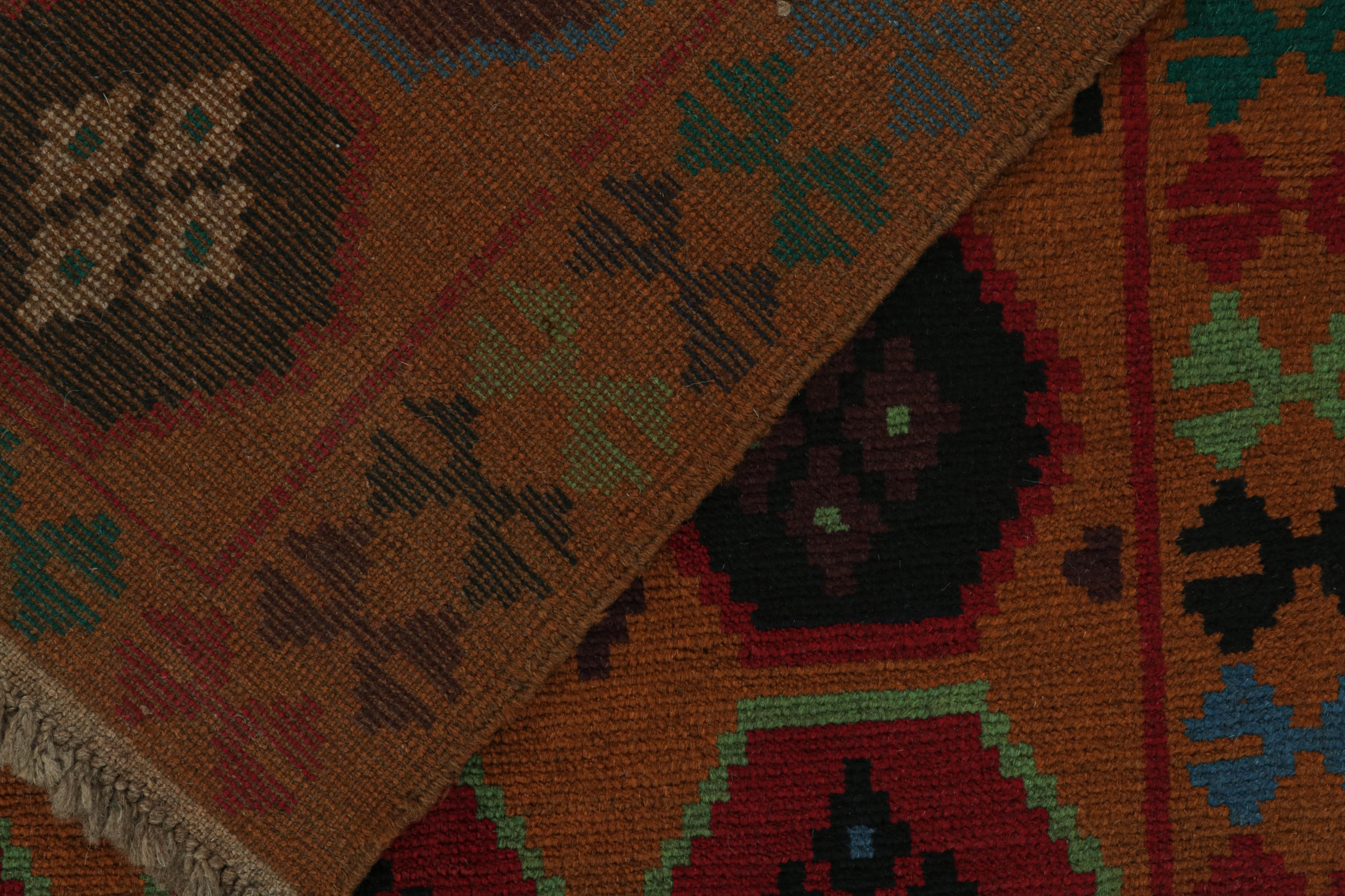 Wool Rug & Kilim’s Baluch Tribal Rug in Rust Tones with Colorful Hexagon Patterns For Sale