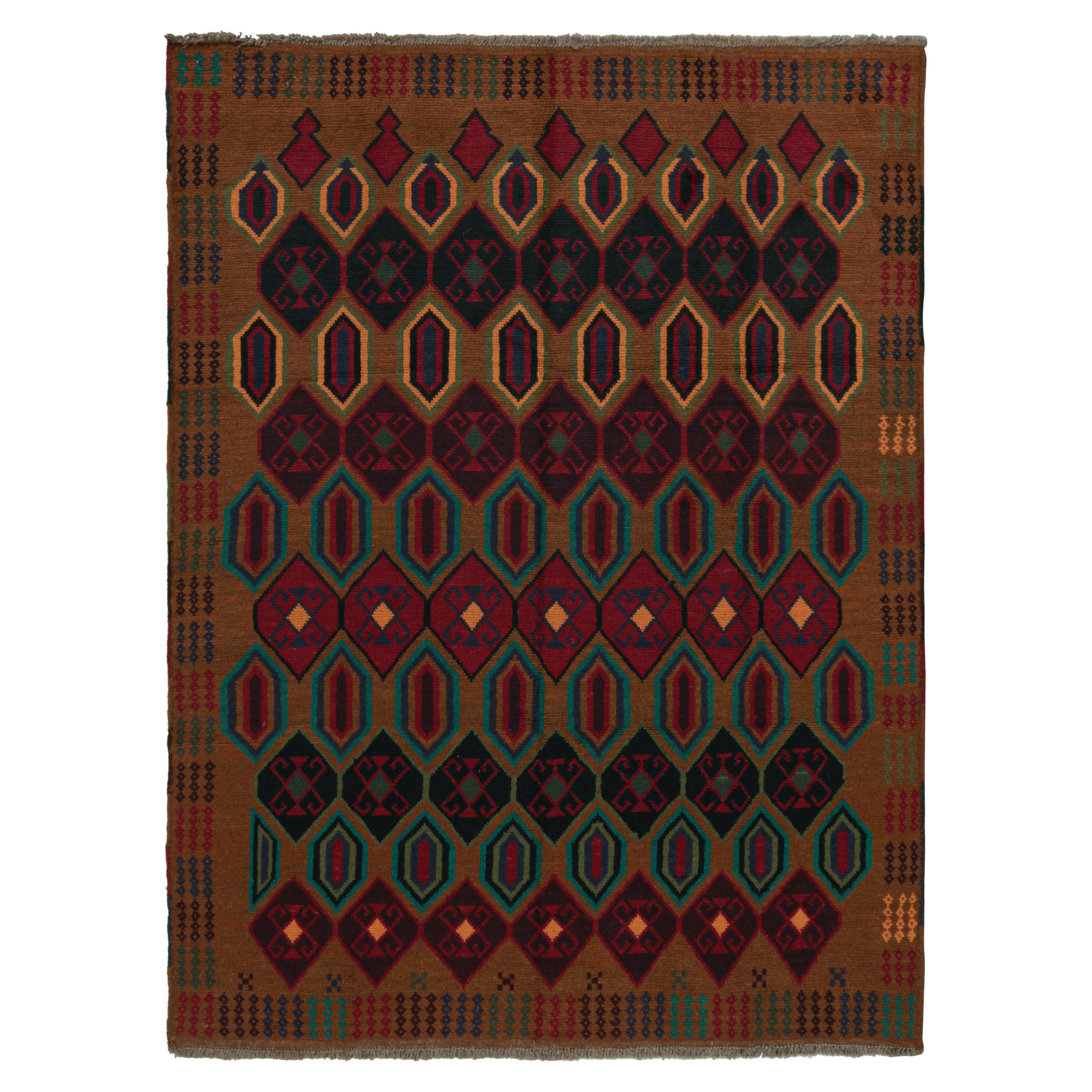 Rug & Kilim’s Baluch Tribal Rug in Rust Tones with Colorful Hexagon Patterns For Sale