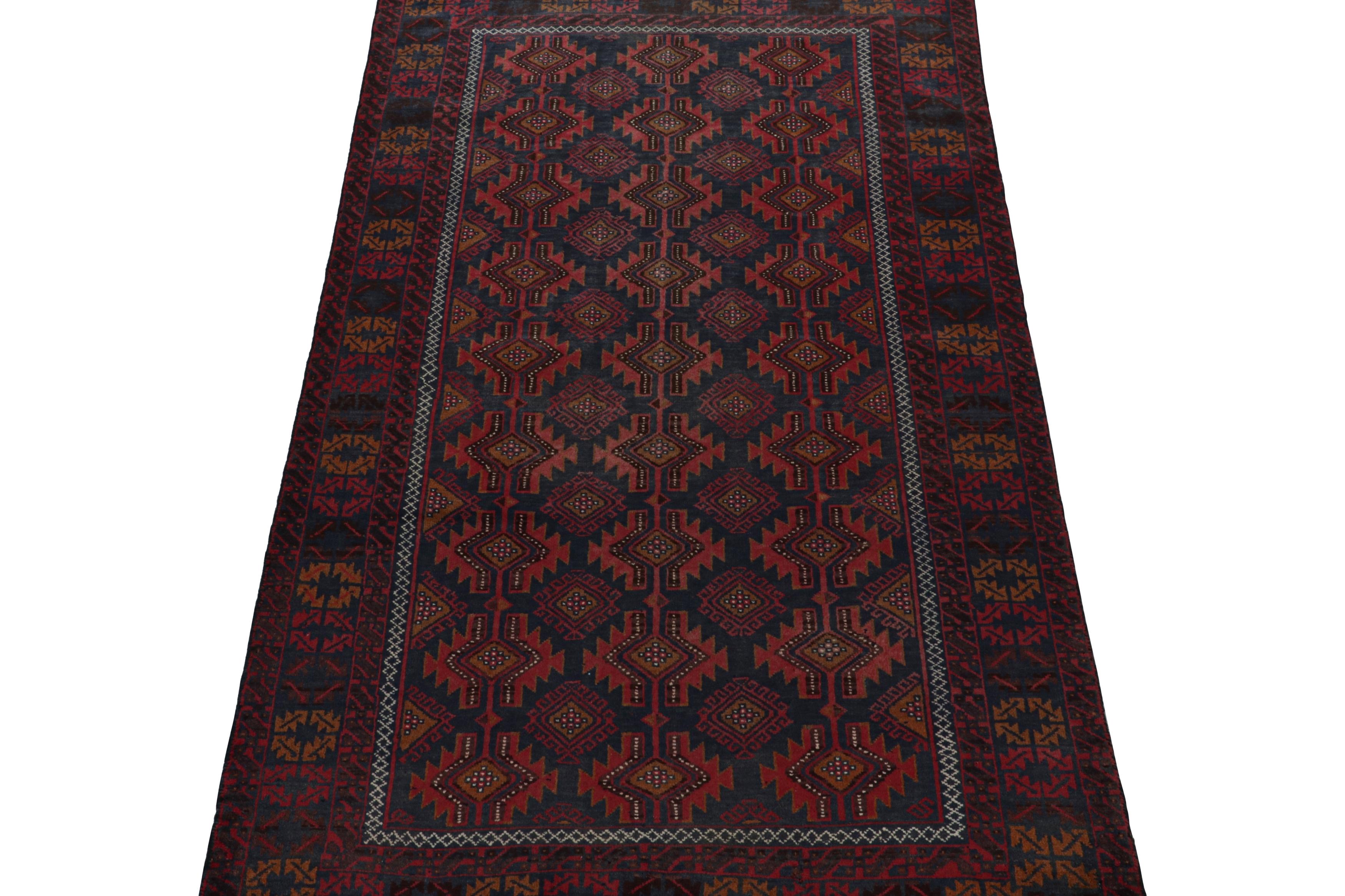 Hand knotted in wool, this 4x6 Baluch rug represents a new line of tribal carpets in the Modern Classics Collection by Rug & Kilim. Each piece  represents the work of women weavers in Afghanistan, preserving the rich tradition of their centuries-old
