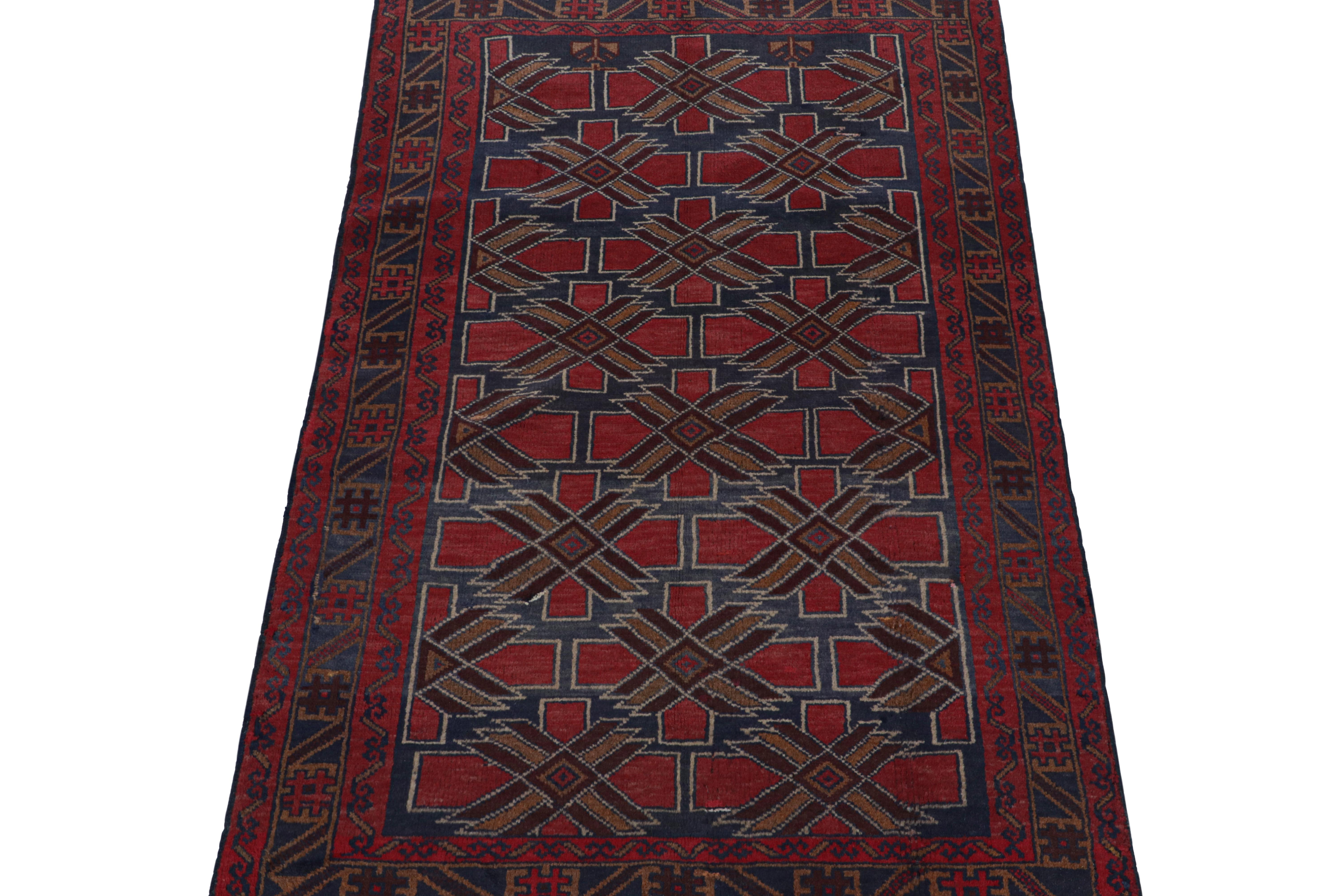 Hand knotted in wool, this 4x6 Baluch rug represents a new line of tribal carpets in the Modern Classics Collection by Rug & Kilim. Each piece  represents the work of women weavers in Afghanistan, preserving the rich tradition of their centuries-old