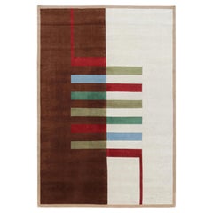 Rug & Kilim's Bauhaus Style Rug in Brown and White with Geometric Patterns (tapis de style Bauhaus en brun et blanc avec des motifs géométriques)