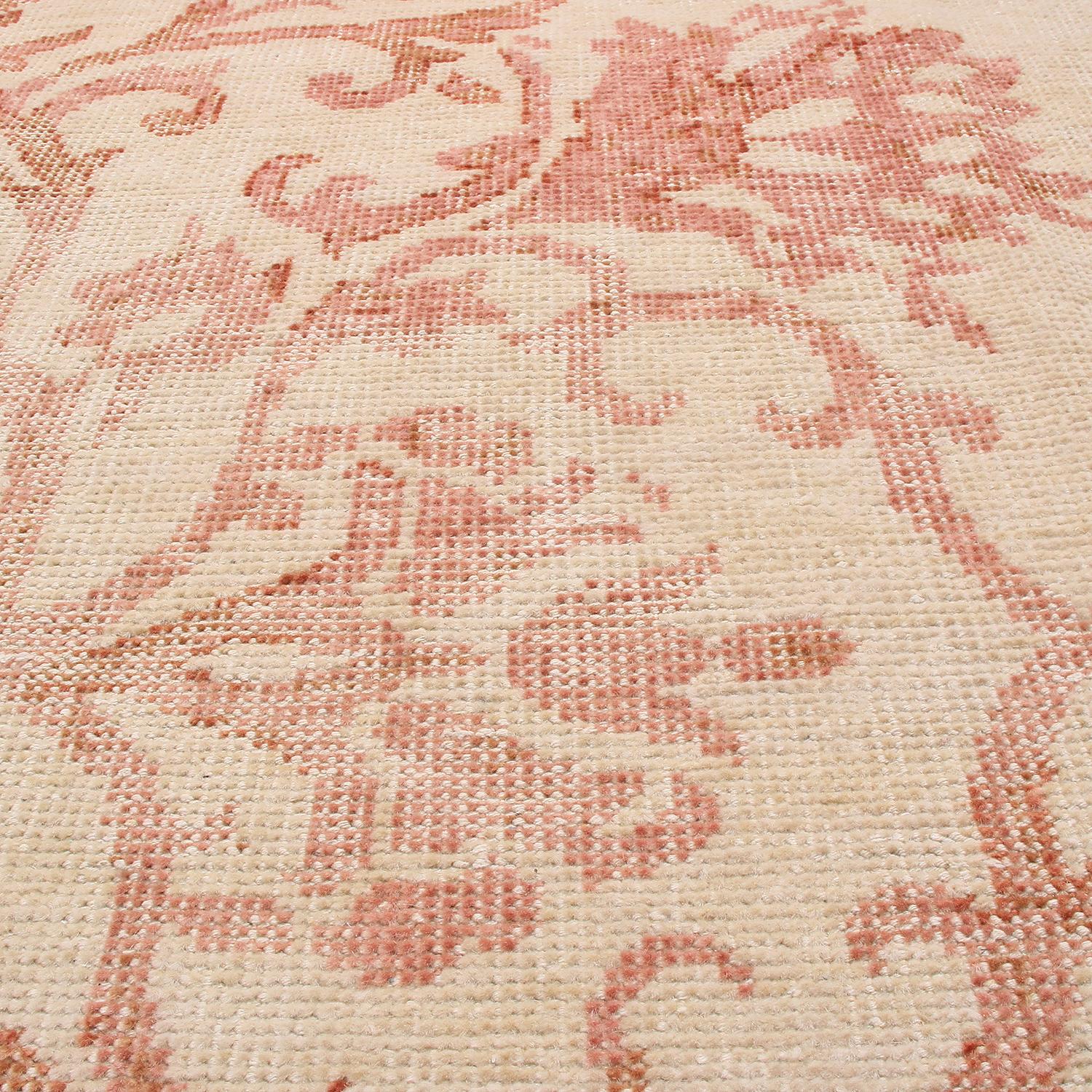 Indian Rug & Kilim’s Beige and Pink Medallion-Style Wool Rug from the Homage Collection For Sale