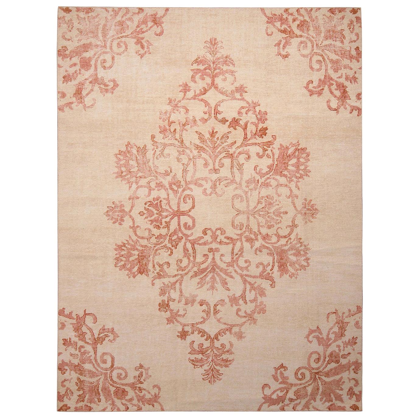 Rug & Kilim’s Beige and Pink Medallion-Style Wool Rug from the Homage Collection For Sale