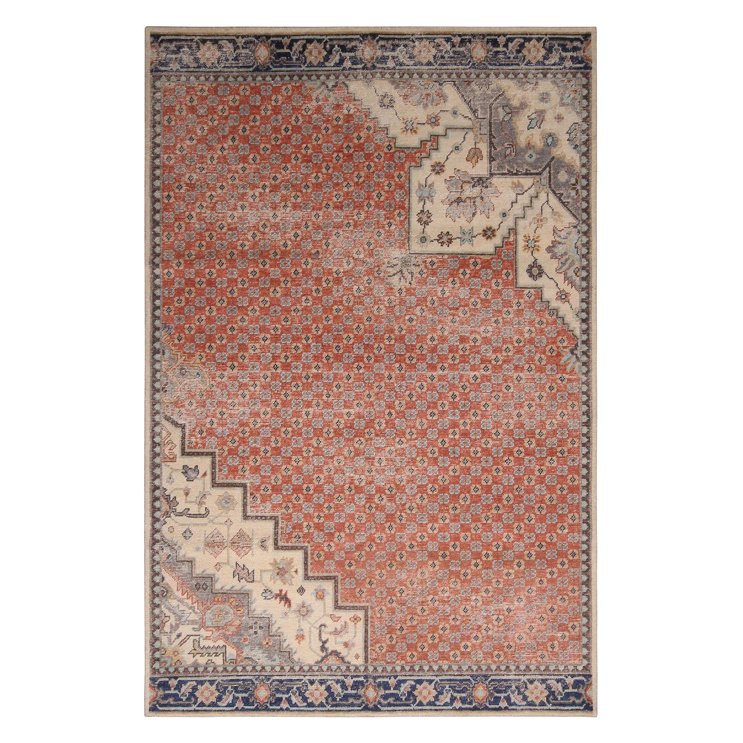 Rug and Kilim’s BeigeBlue and Pink Wool Rug from the Homage Collection