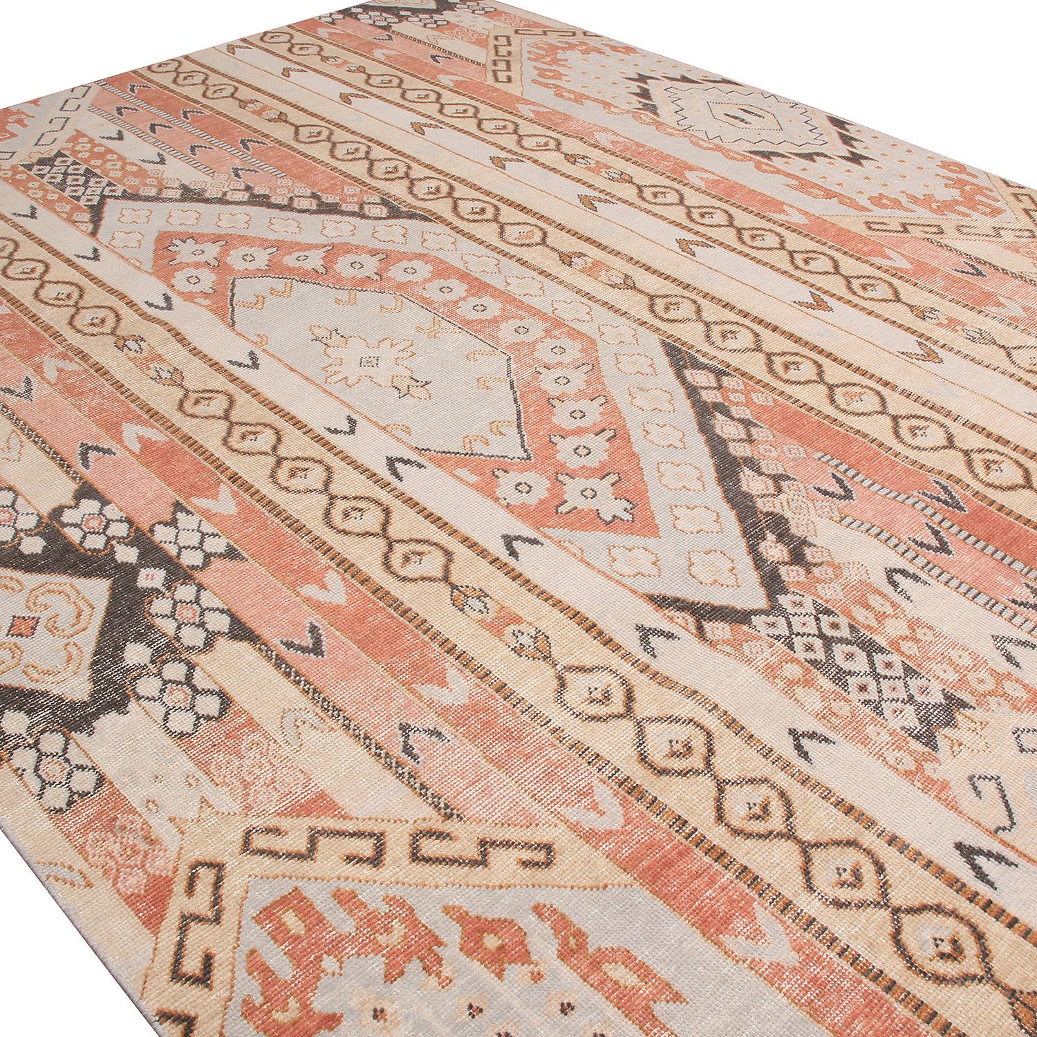 Indian Rug & Kilim’s Beige Blue and Russet Red Wool Rug from the Homage Collection For Sale