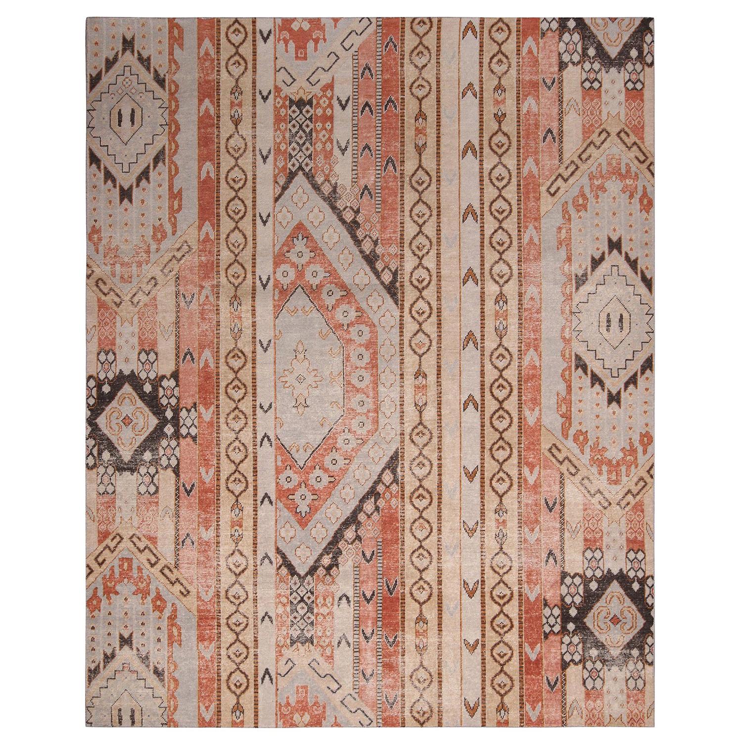 Rug & Kilim’s Beige Blue and Russet Red Wool Rug from the Homage Collection