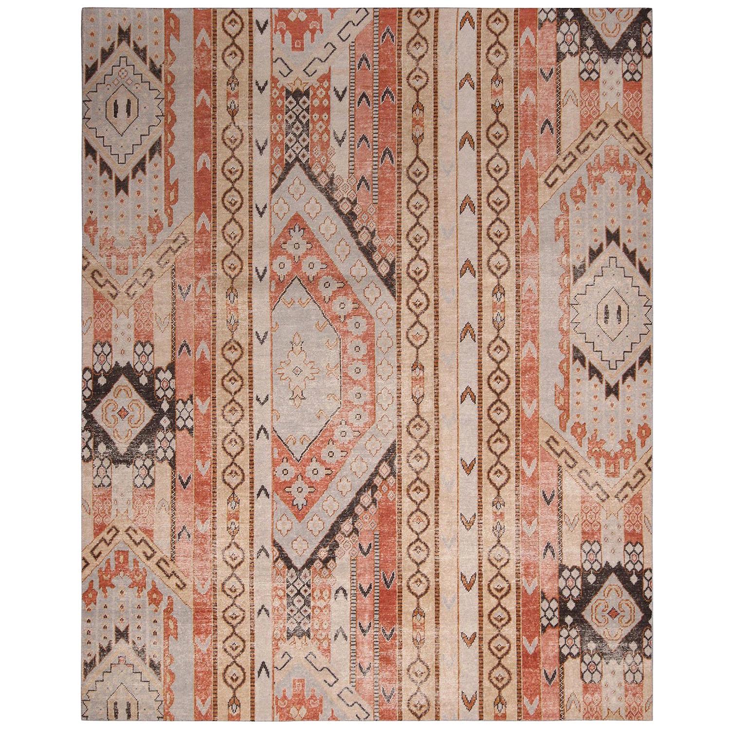 Rug & Kilim’s Beige Blue and Russet Red Wool Rug from the Homage Collection For Sale