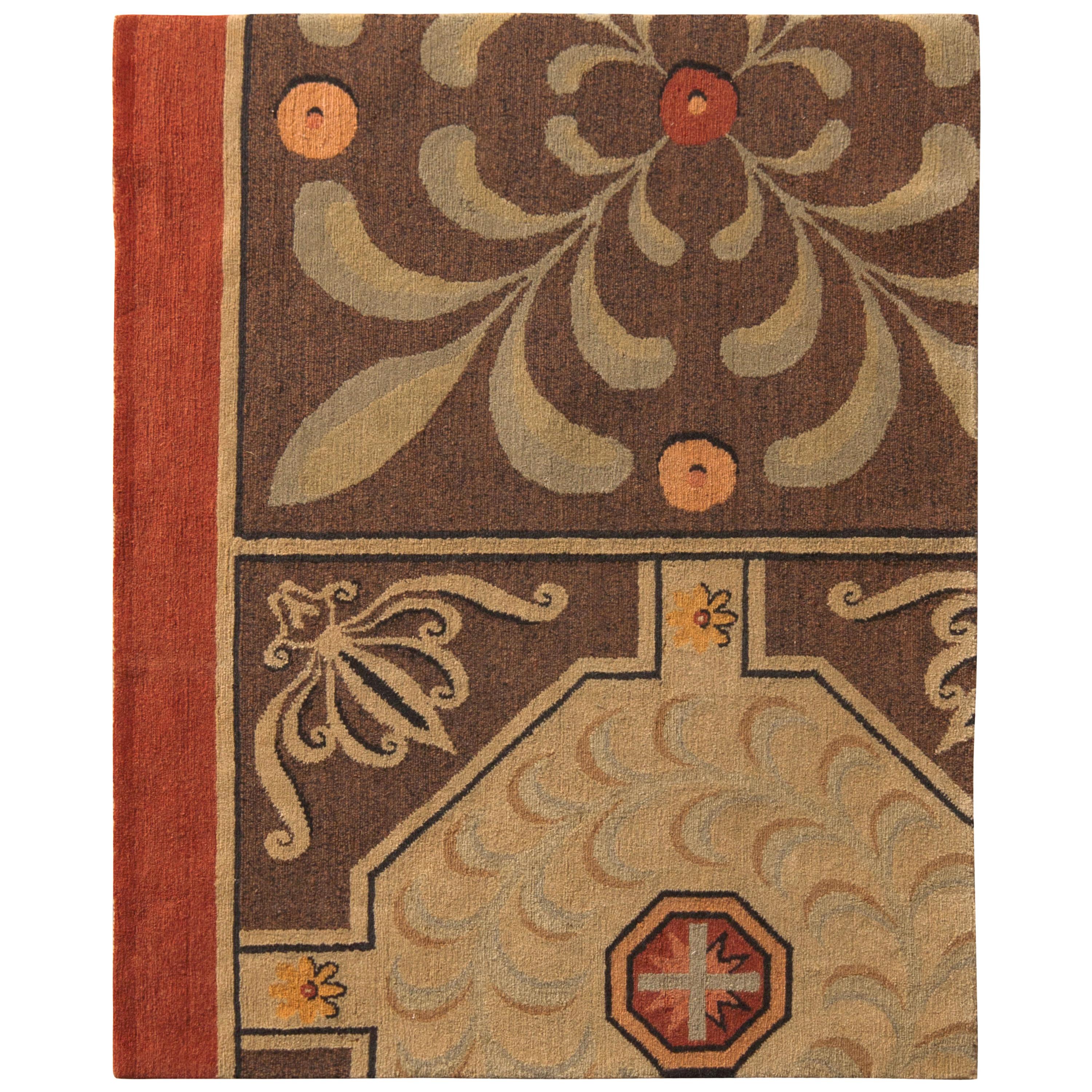 Tapis & Kilim's Beige Brown 18th Century European Style Contemporary Flat-Weave (tissage plat contemporain)