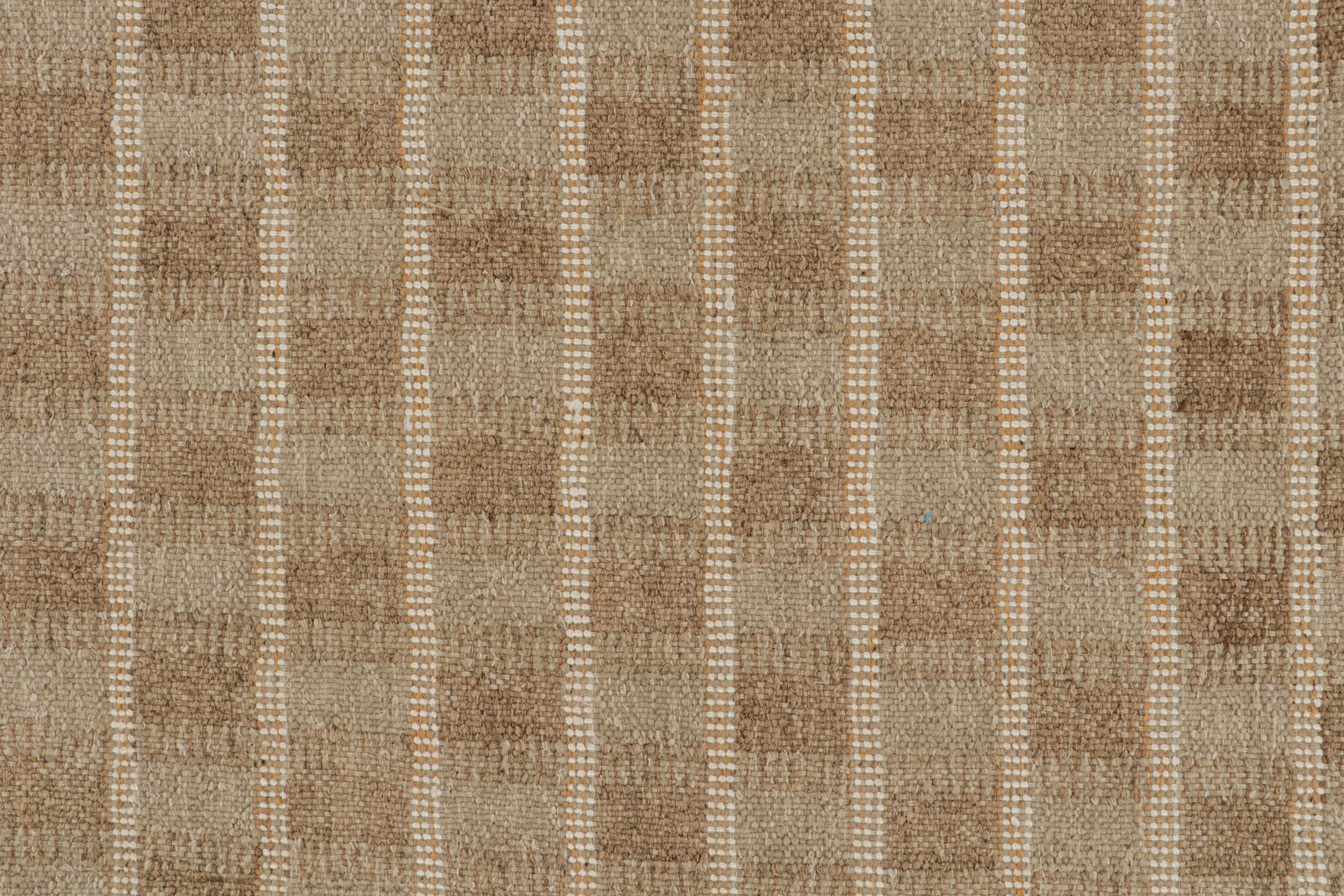 Rug & Kilim’s Beige-Brown Scandinavian Kilim Style Custom Trapezoid Rug Design In New Condition For Sale In Long Island City, NY