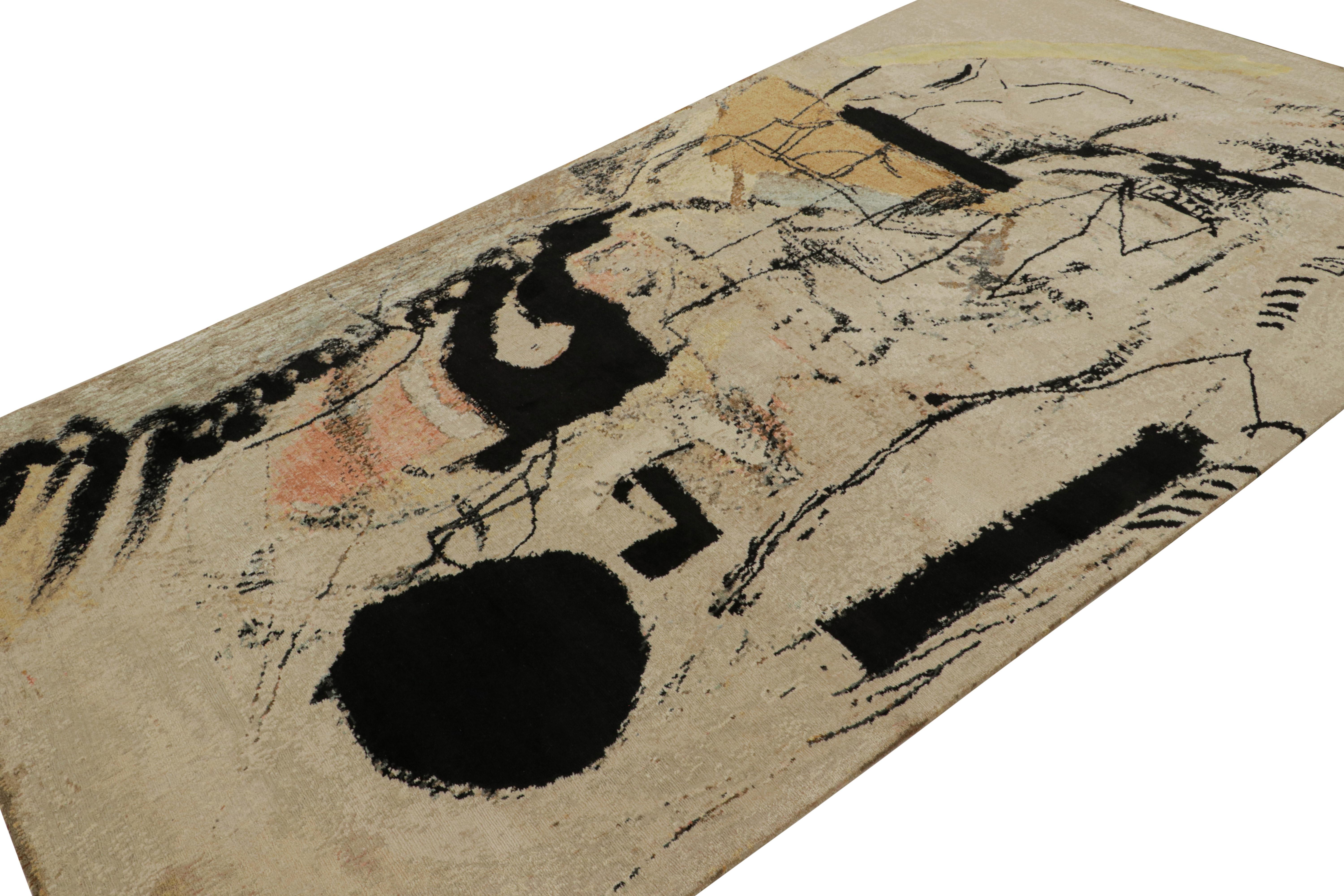 Hand-knotted in wool and natural silk, this 6×11 abstract rug by Rug & Kilim recaptures the work named “Bell & Chime” by Arthur Lanyon.

On the Design: 

This modernist design evokes a gorgeous, graphic sensibility like no other in hand-knotted