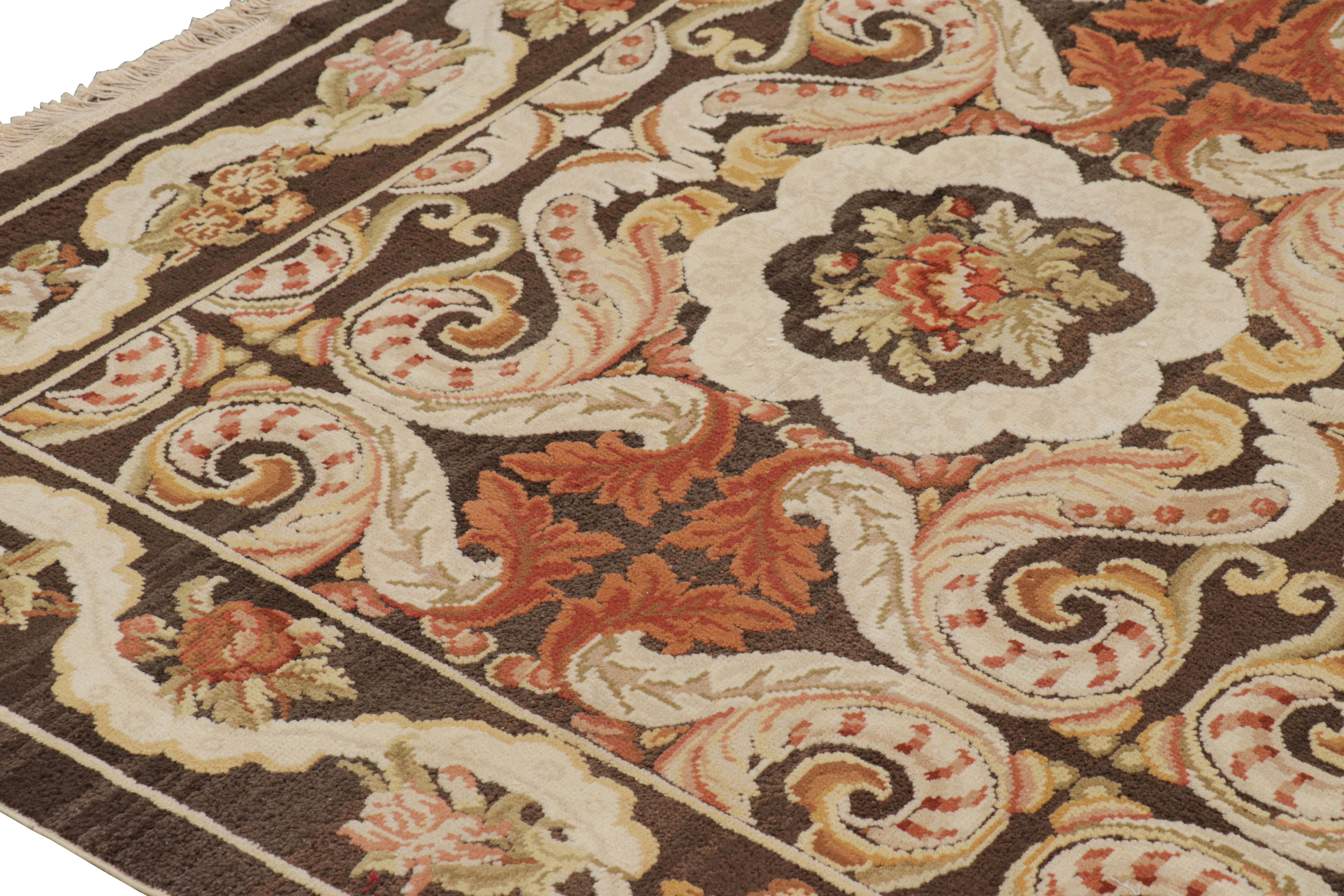 Chinese Rug & Kilim’s Bessarabian Style Rug in Brown with Floral Patterns and Medallions For Sale