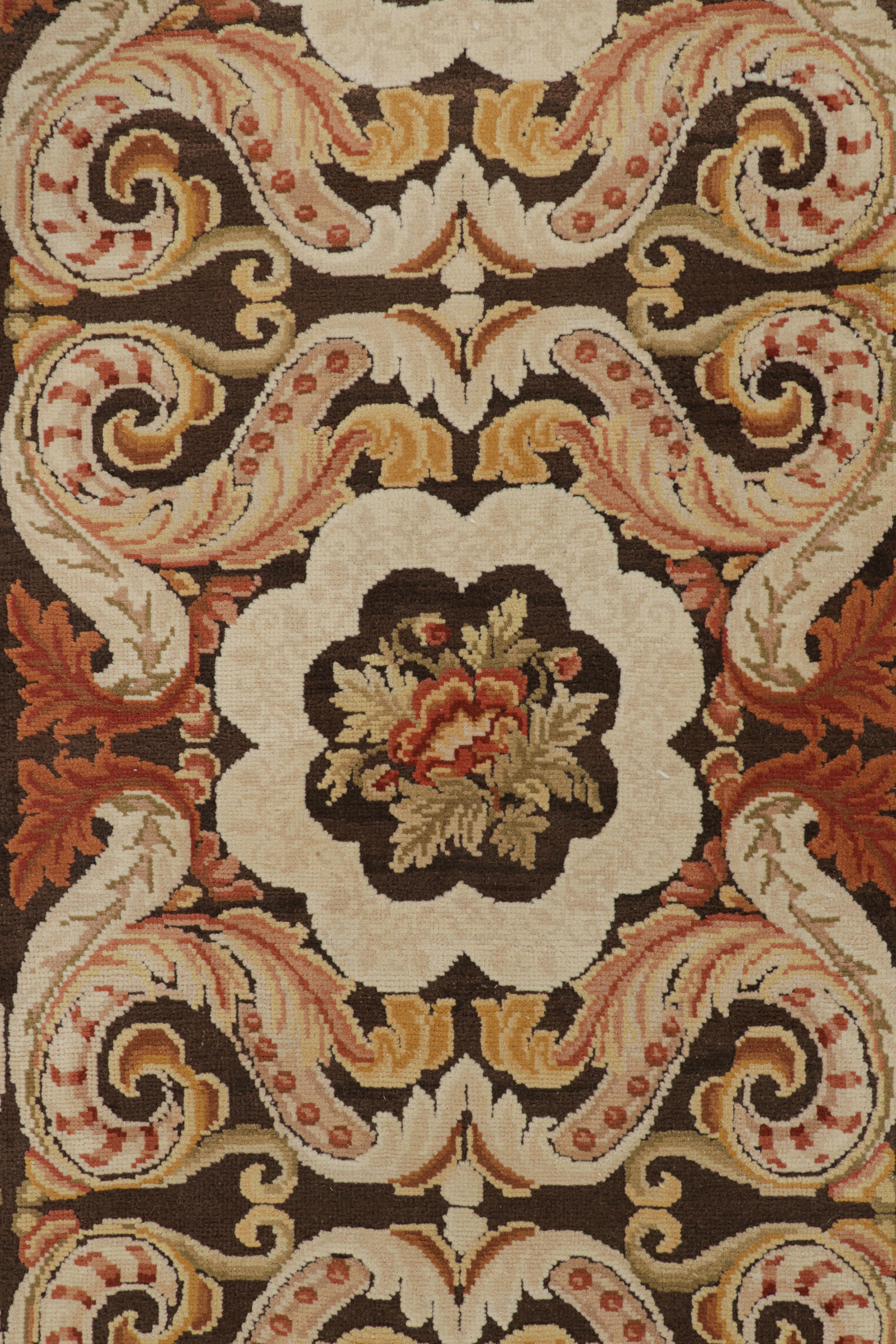 Contemporary Rug & Kilim’s Bessarabian Style Rug in Brown with Floral Patterns and Medallions For Sale