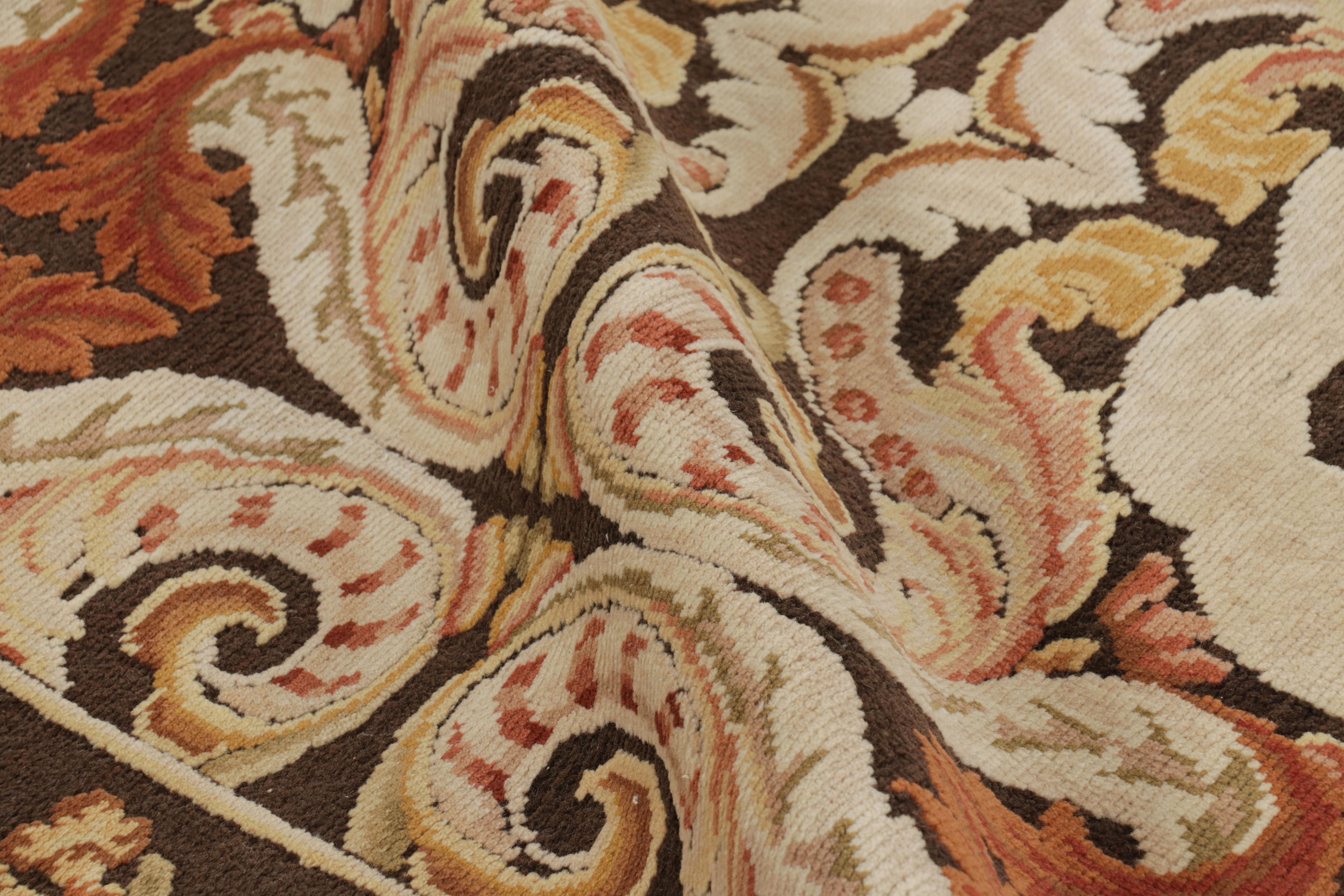 Wool Rug & Kilim’s Bessarabian Style Rug in Brown with Floral Patterns and Medallions For Sale