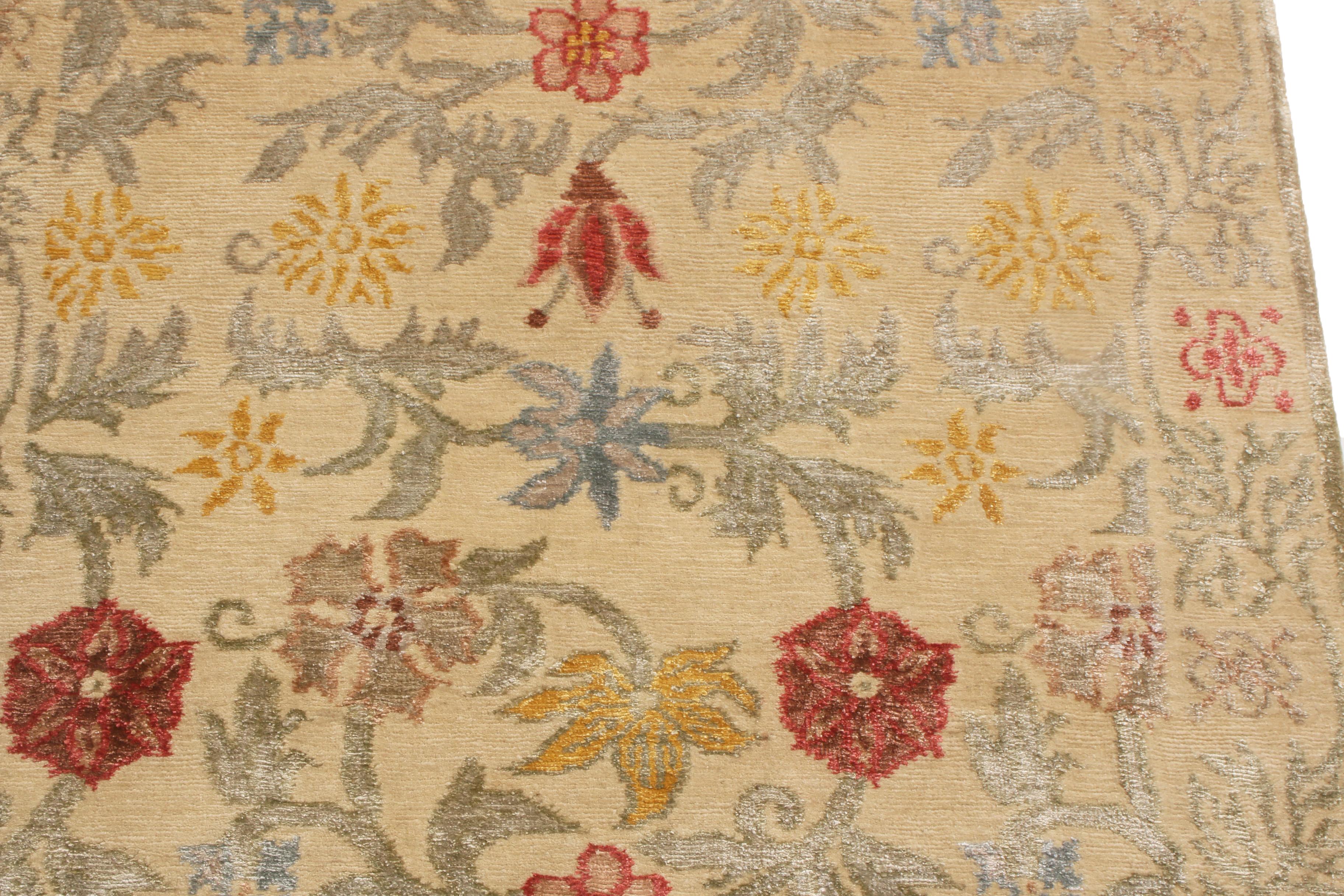 Annodato a mano Rug & Kilim - Runner in lana e seta Bilbao, design spagnolo, beige e multicolore. in vendita