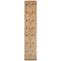 Rug & Kilim's Bilbao Spanish Design Beige and Multicolor Floral Wool-Silk Runner