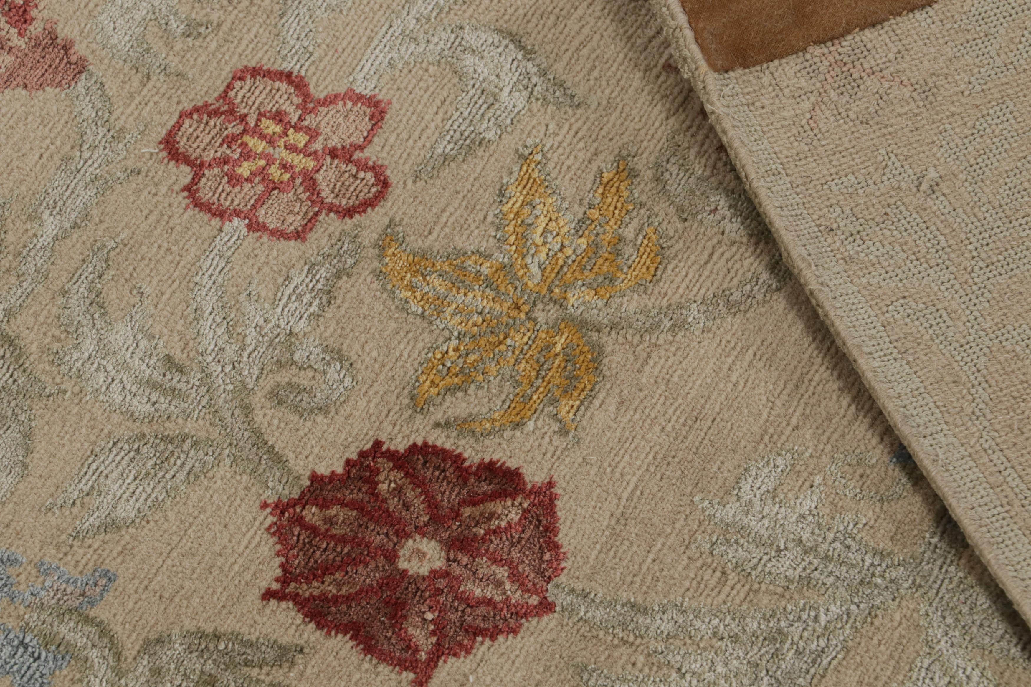 Wool Rug & Kilim’s “Bilbao” Spanish Style Rug in Beige with Colorful Floral Patterns For Sale