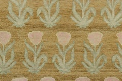 Rug & Kilim’s Block Print Custom Rug Design in Gold with Pink and Green Florals