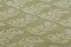 Rug & Kilim’s Block Print Custom Rug Design in Green with Cream Floral Patterns
