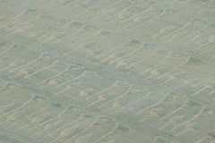 Rug & Kilim’s Block Print Custom Rug Design with Blue and Green Floral Patterns