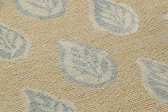 Rug & Kilim’s Block Print Custom Rug Sample, Beige with Blue Floral Patterns