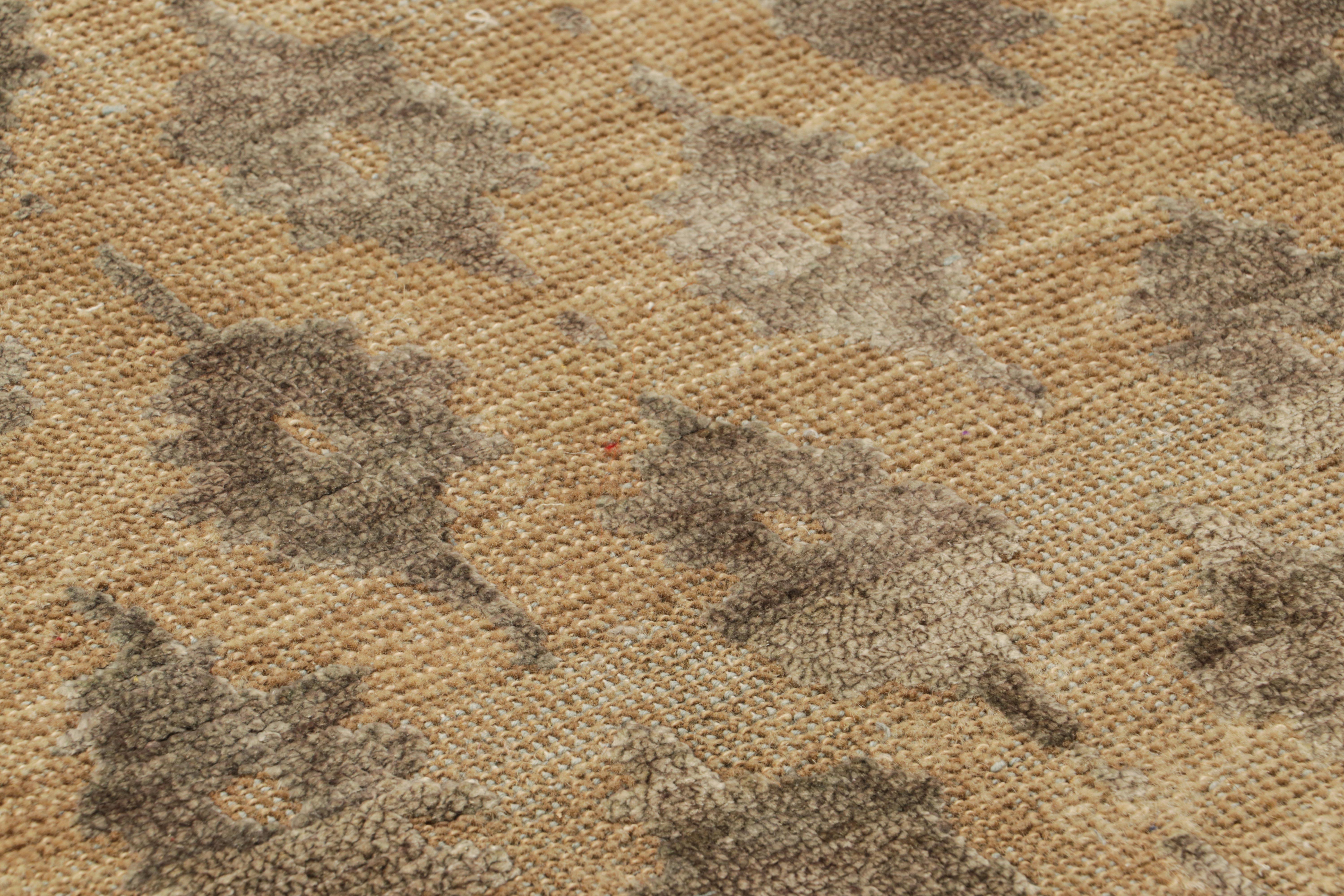 Indian Rug & Kilim’s Block Print Custom Rug Sample, Beige with Brown Patterns For Sale