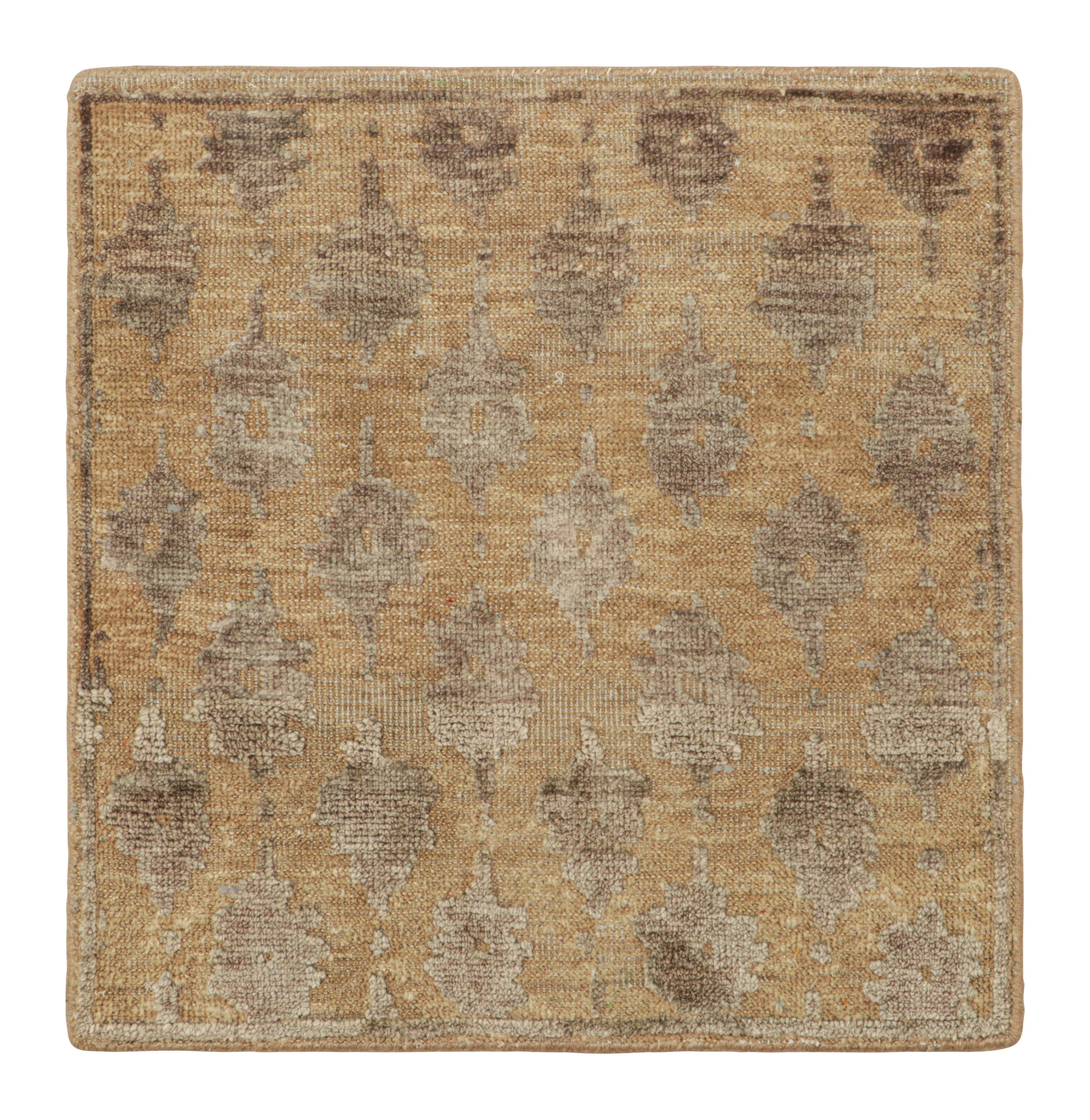 Hand-Knotted Rug & Kilim’s Block Print Custom Rug Sample, Beige with Brown Patterns For Sale