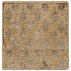 Rug & Kilim’s Block Print Custom Rug Sample, Beige with Brown Patterns