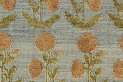 Rug & Kilim’s Block Print Custom Rug Sample, Blue with Whimsical Floral Patterns