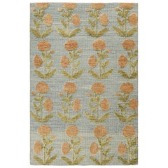 Rug & Kilim’s Block Print Custom Rug Sample, Blue with Whimsical Floral Patterns