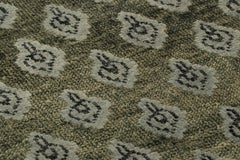 Rug & Kilim’s Block Print Custom Rug Sample, Green with Gray Floral Patterns