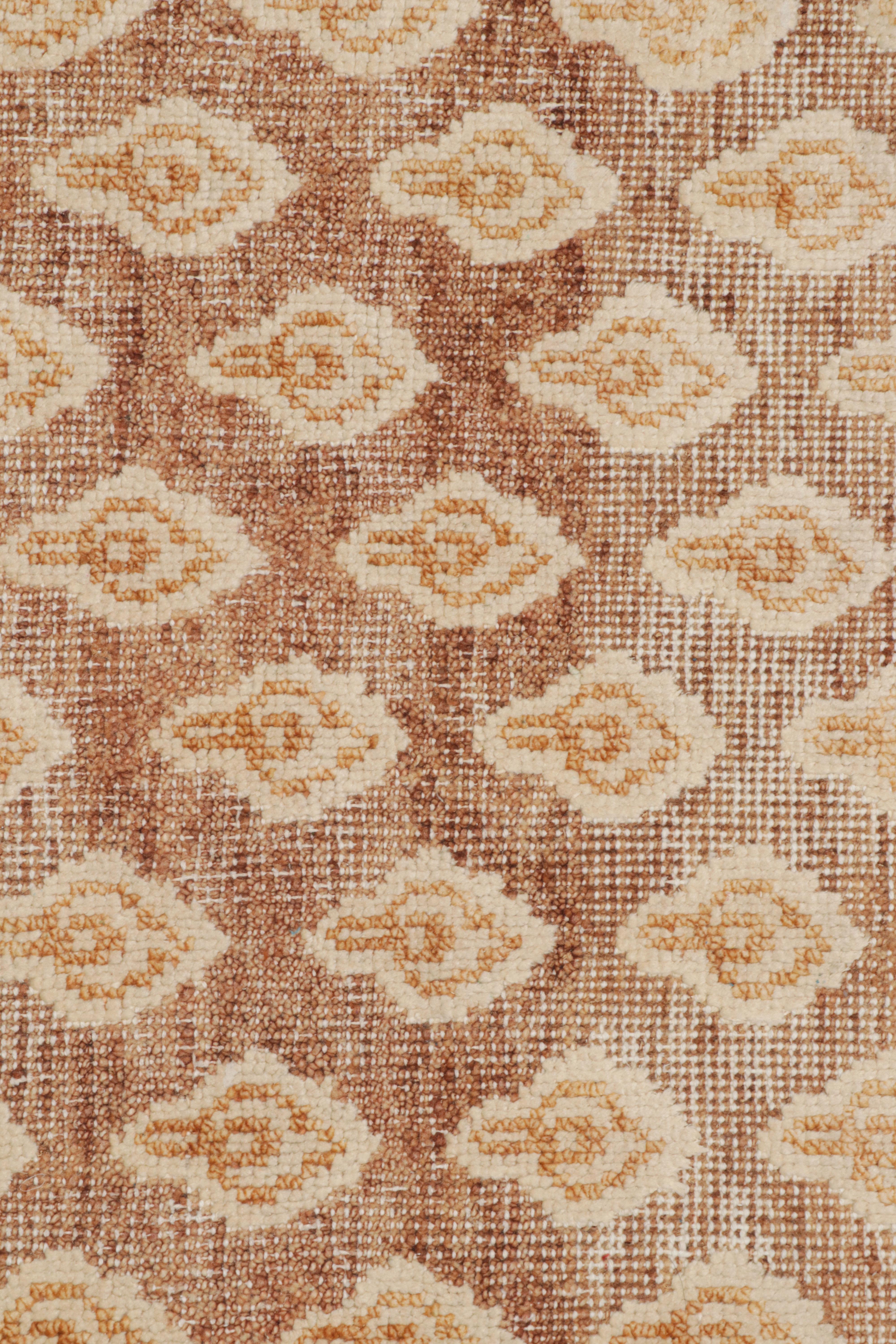 Indian Rug & Kilim’s Block Print Custom Rug Sample, Rust with Cream Floral Patterns For Sale