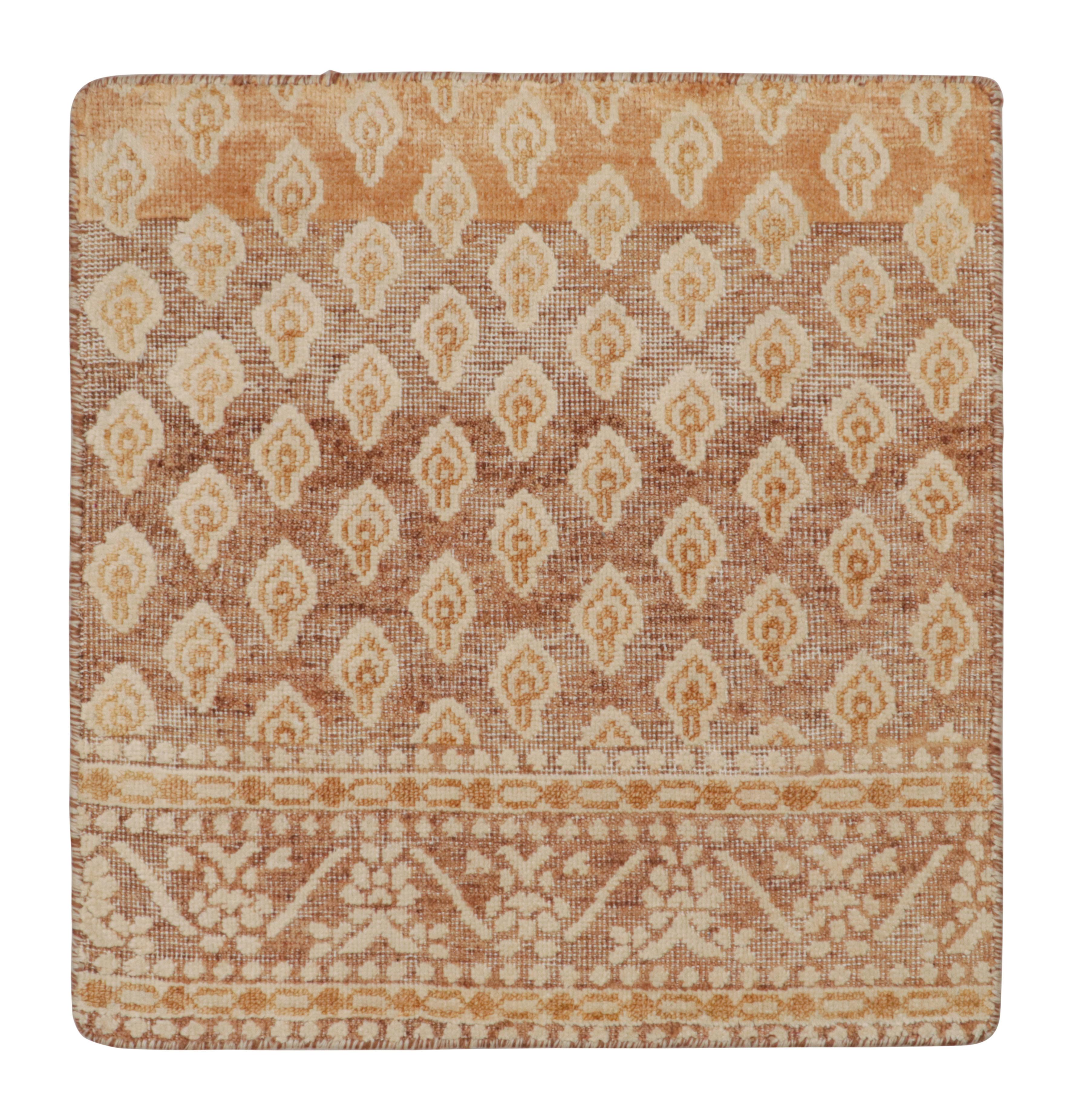 Hand-Knotted Rug & Kilim’s Block Print Custom Rug Sample, Rust with Cream Floral Patterns For Sale