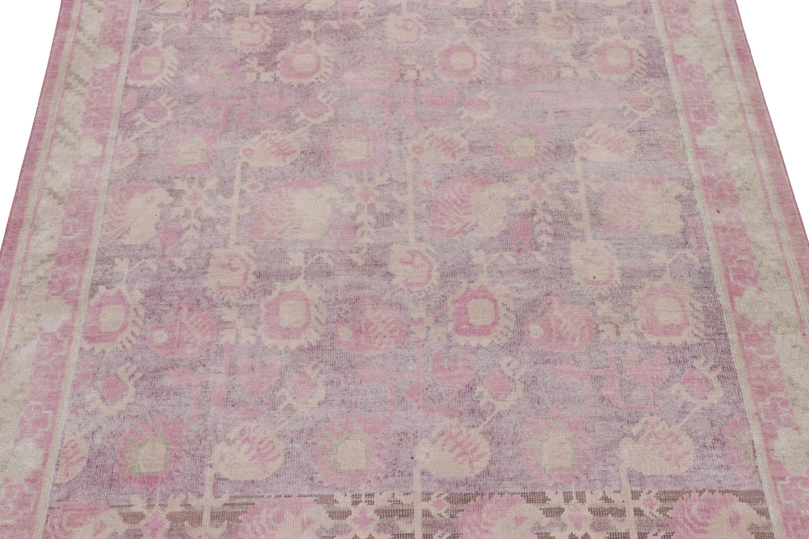 Rug & Kilim’s Block Print Floral Rug, Bright Pinks and Playful Floral Patterns In New Condition For Sale In Long Island City, NY