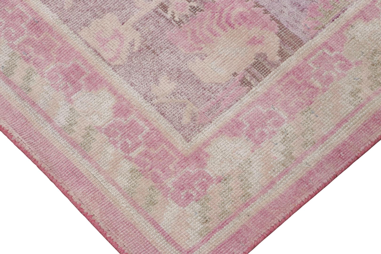 Contemporary Rug & Kilim’s Block Print Floral Rug, Bright Pinks and Playful Floral Patterns For Sale