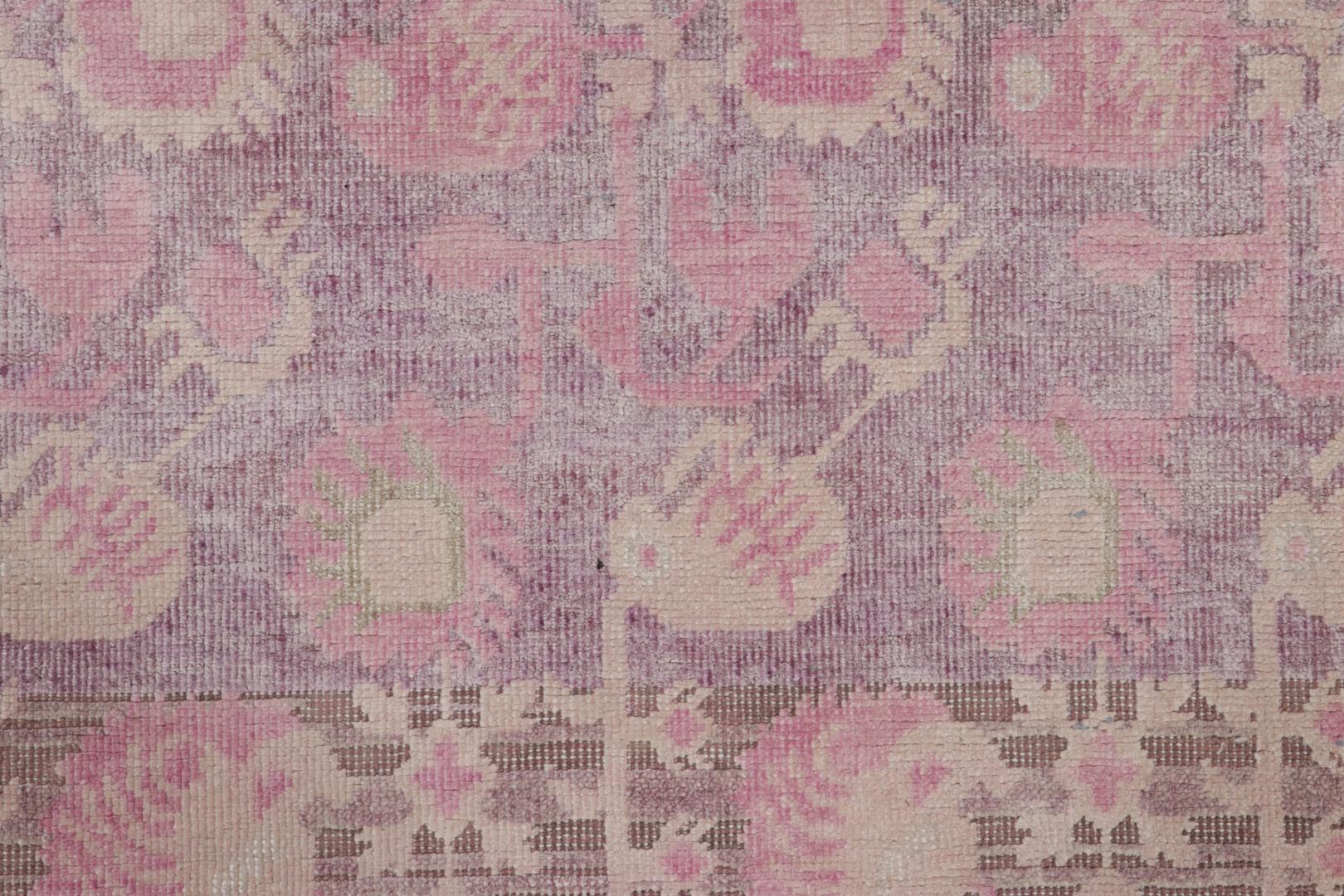 Wool Rug & Kilim’s Block Print Floral Rug, Bright Pinks and Playful Floral Patterns For Sale