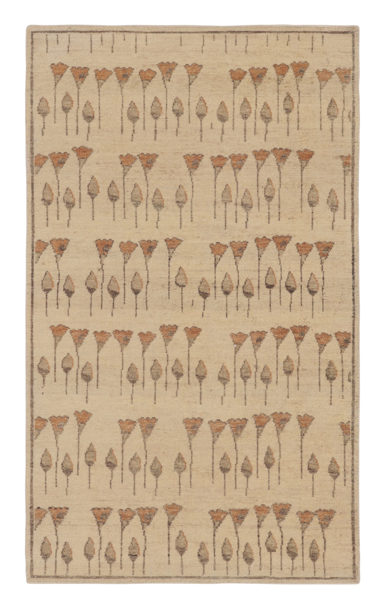 Rug & Kilim’s Block Print Floral Rug in Beige, Brown and Orange