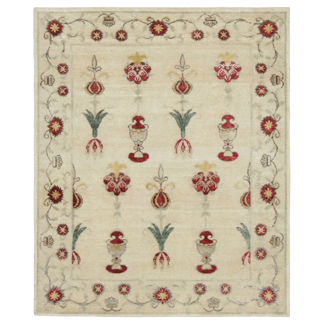 Rug & Kilim's Blockprint-Teppich, Cremeweiß mit warmen und verspielten Blumenmotiven